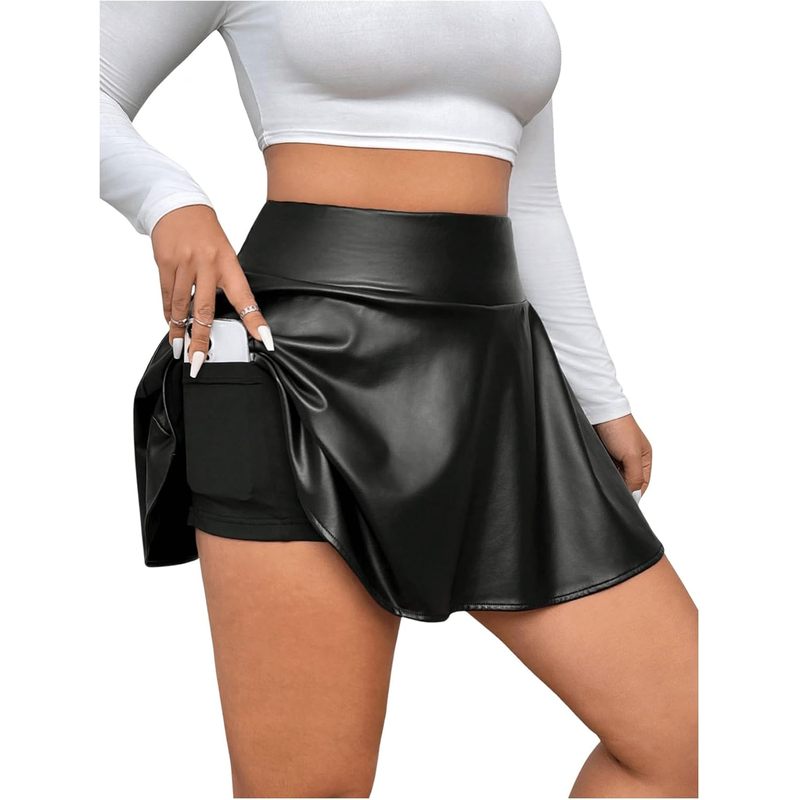 Women's Plus Size PU Leather Ruffle Short