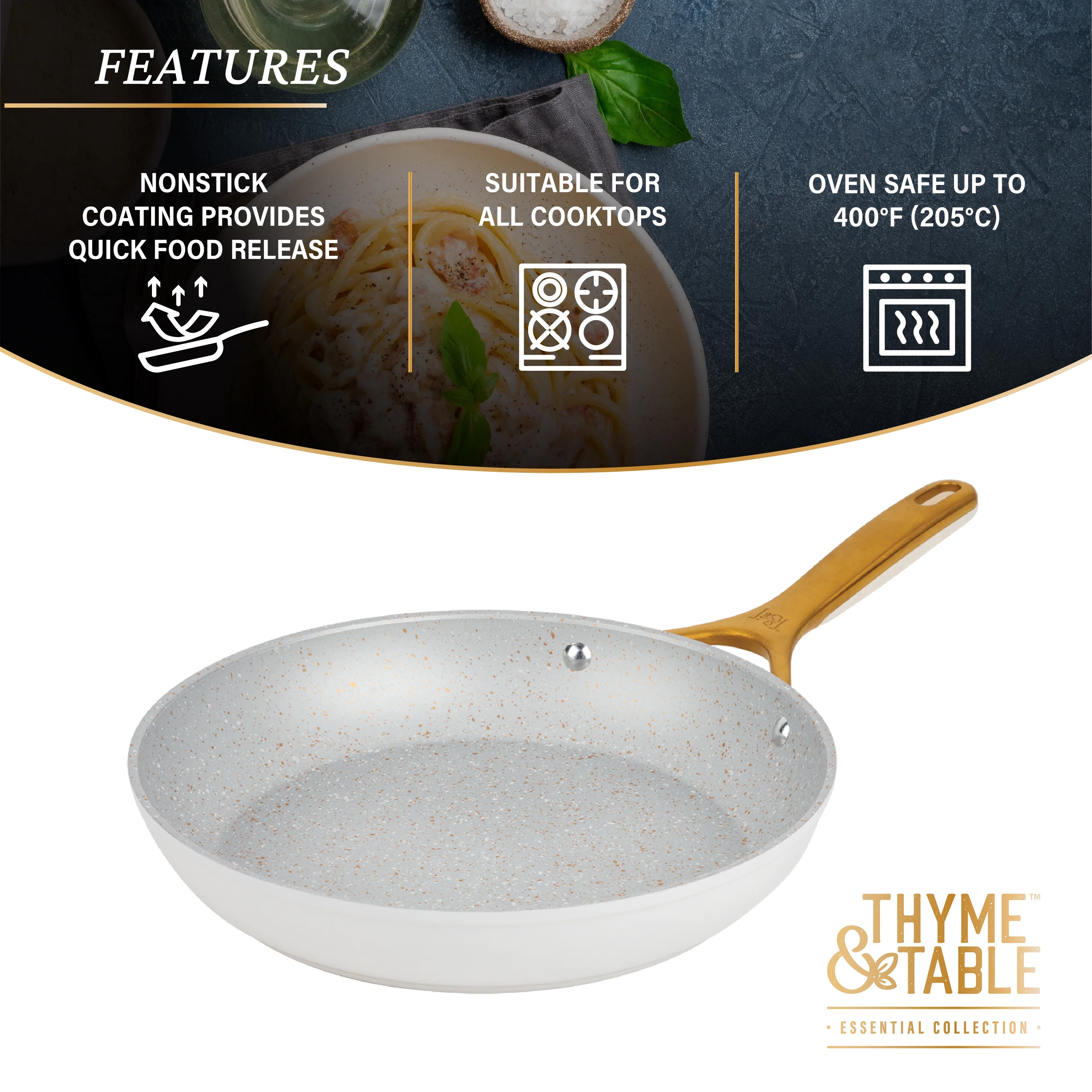 Thyme & Table 12-Piece Non-Stick Supreme Cookware Set, Pots and Pans Set - Cream