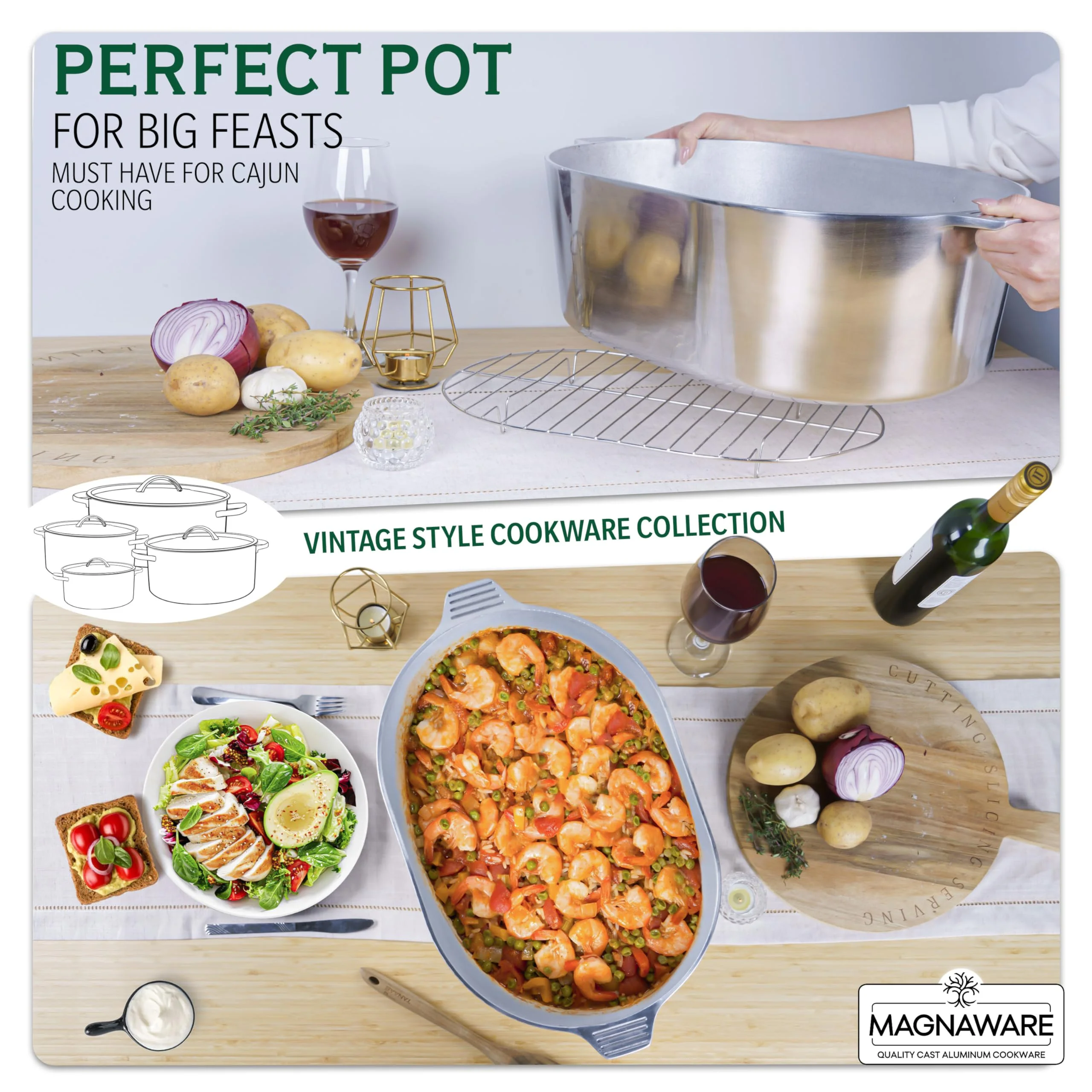 MAGNAWARE 5qt Lightweight Cast Aluminum Oval Dutch Oven, Silver