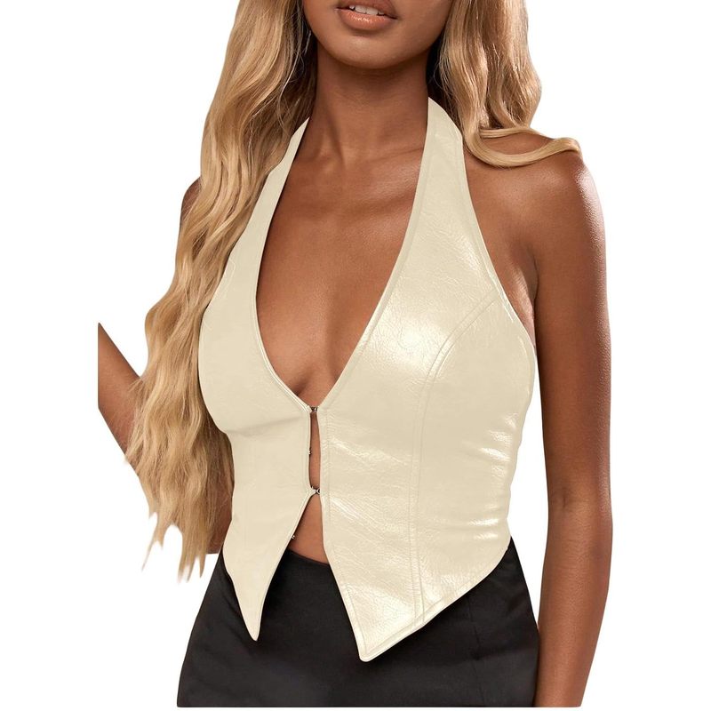 Women's PU Leather Halter Tank Tops Sexy