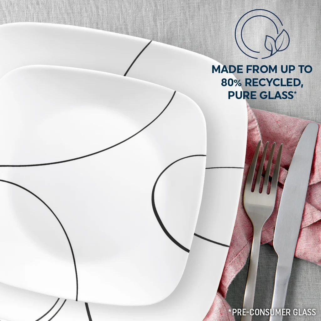 Corelle Simple Lines 12-Piece Square Glass Dinnerware Set (Service for 4)