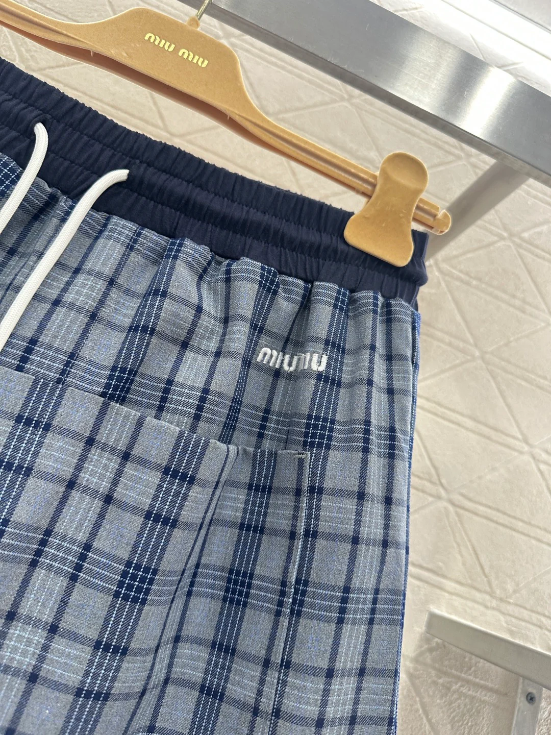 26NEW drawstring plaid curved trousers