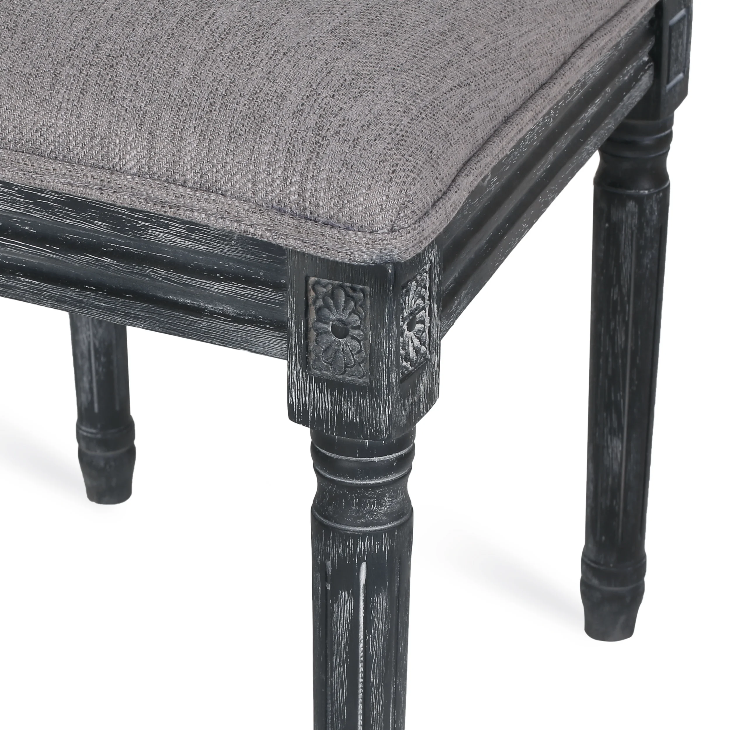 Noble House Fescue Fabric Upholstered Wood and Cane Expandable 7 Piece Dining Set, Gray and Black