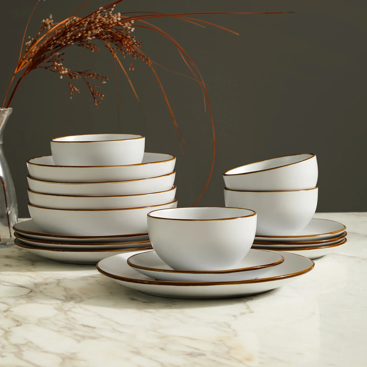 Stone + Lain Brasa Stoneware Collection Dinnerware Set, 32-Piece Service for 8, Blue