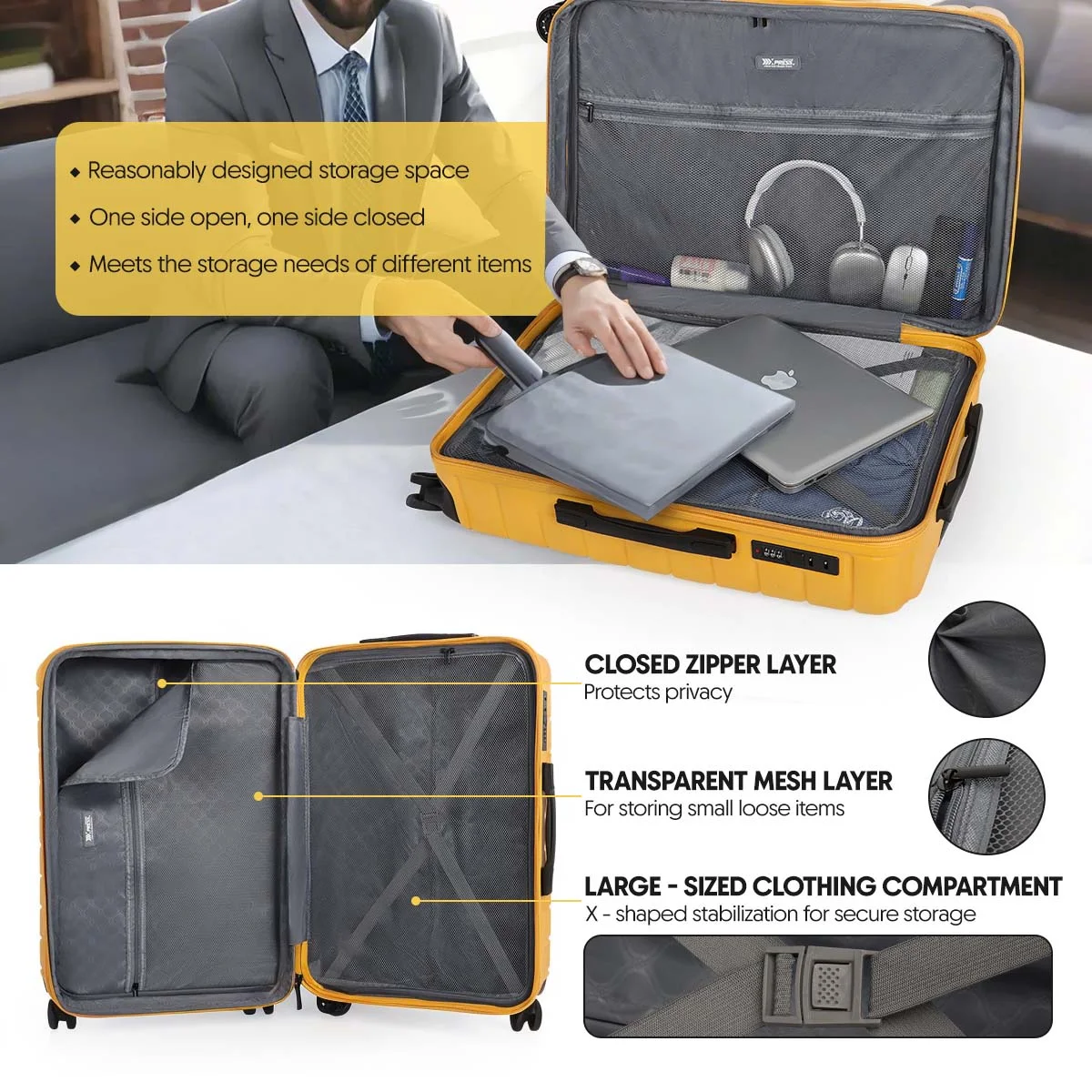 3 Piece Hardshell Luggage Set Expandable Hardside Suitcase with Spinner Wheels and TSA Lock, Lightweight Carry on and Checked Luggage 20