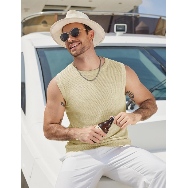 Men's Casual Knitted Tank Tops Crew Neck