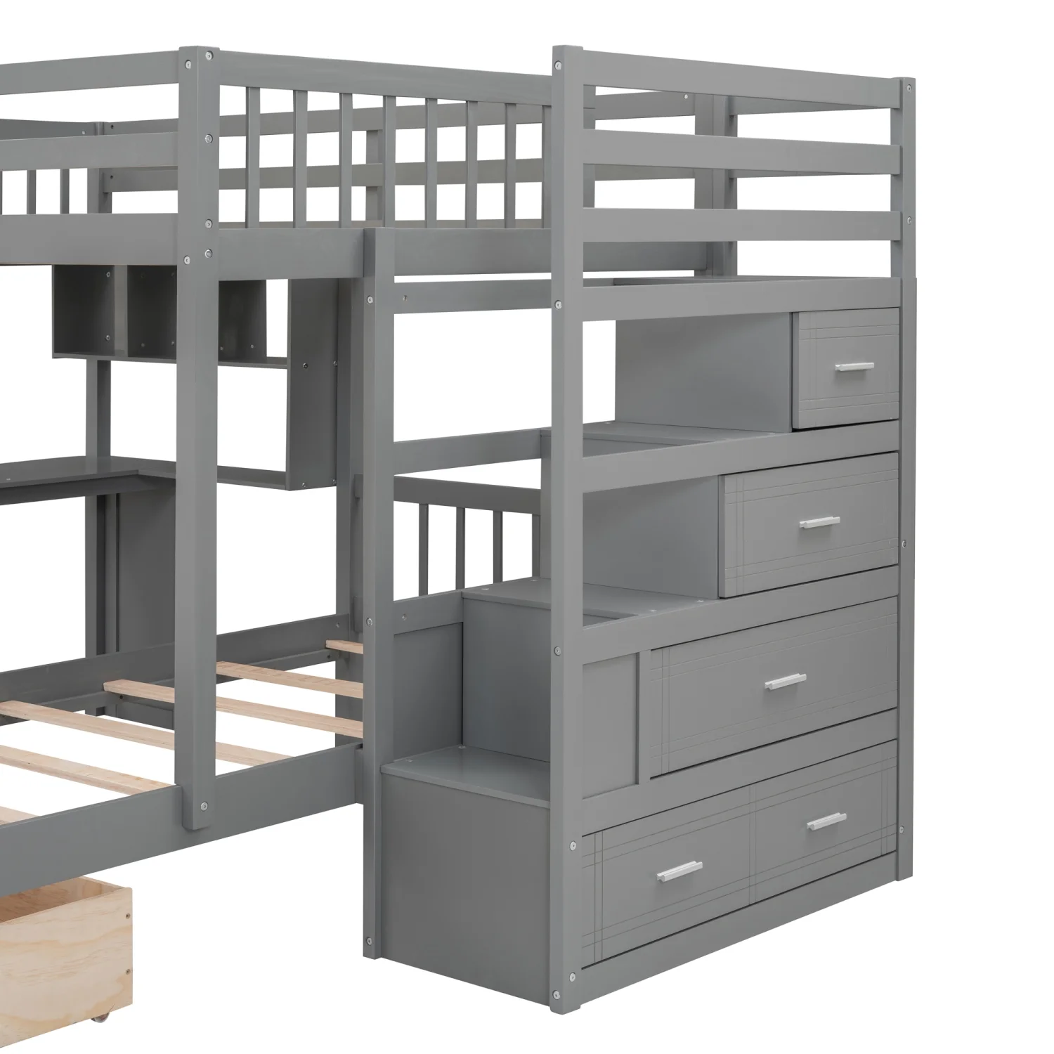 Harper & Bright Designs Full Over Twin Bunk Bed with Desk, Drawers and Shelves, L-Shaped Bunkbeds with Storage Staircase for Adults Bedroom, White