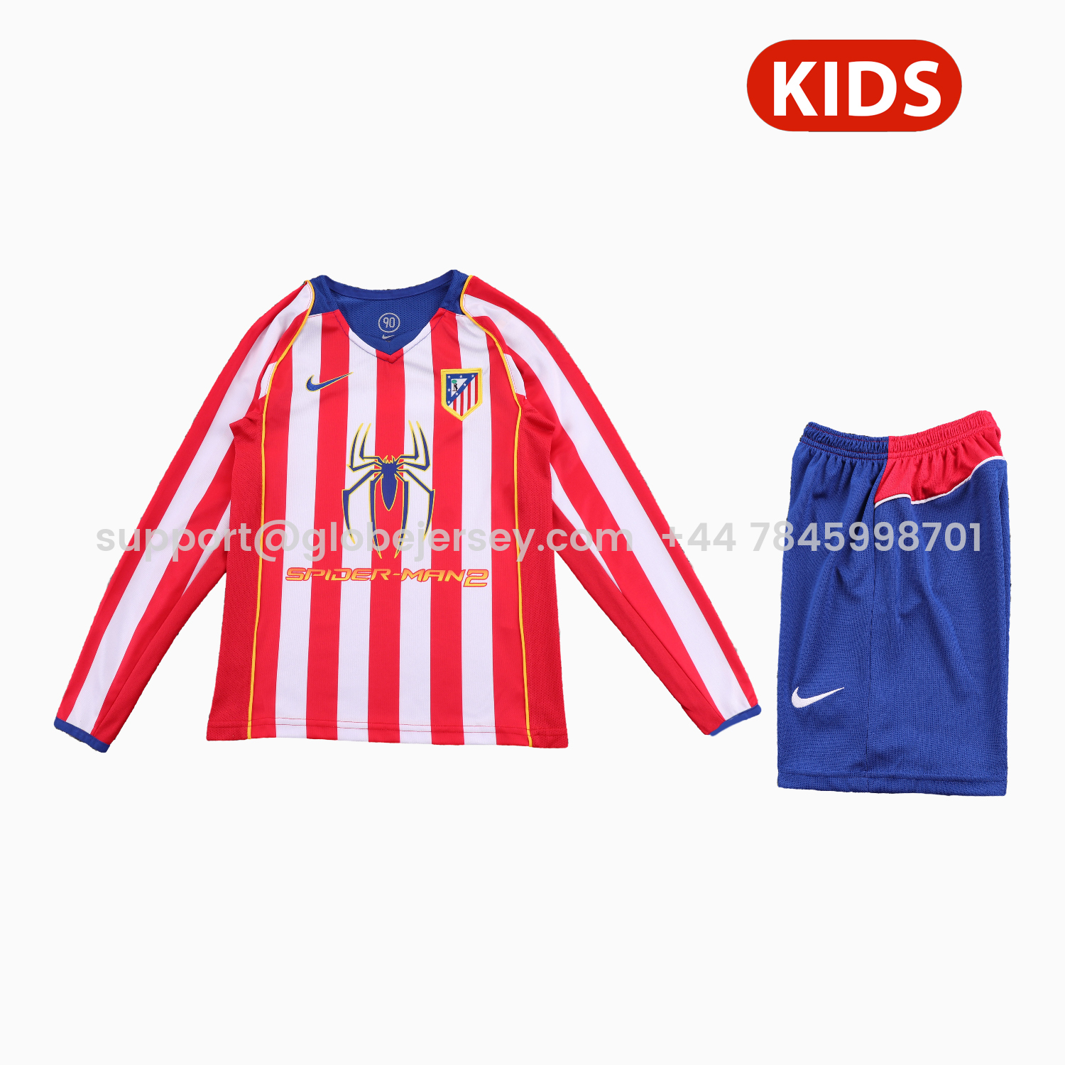 Retro Atletico Madrid 2004-05 Home S.p.i.d.e.r M.a.n Special Long Sleeves Kids Kit