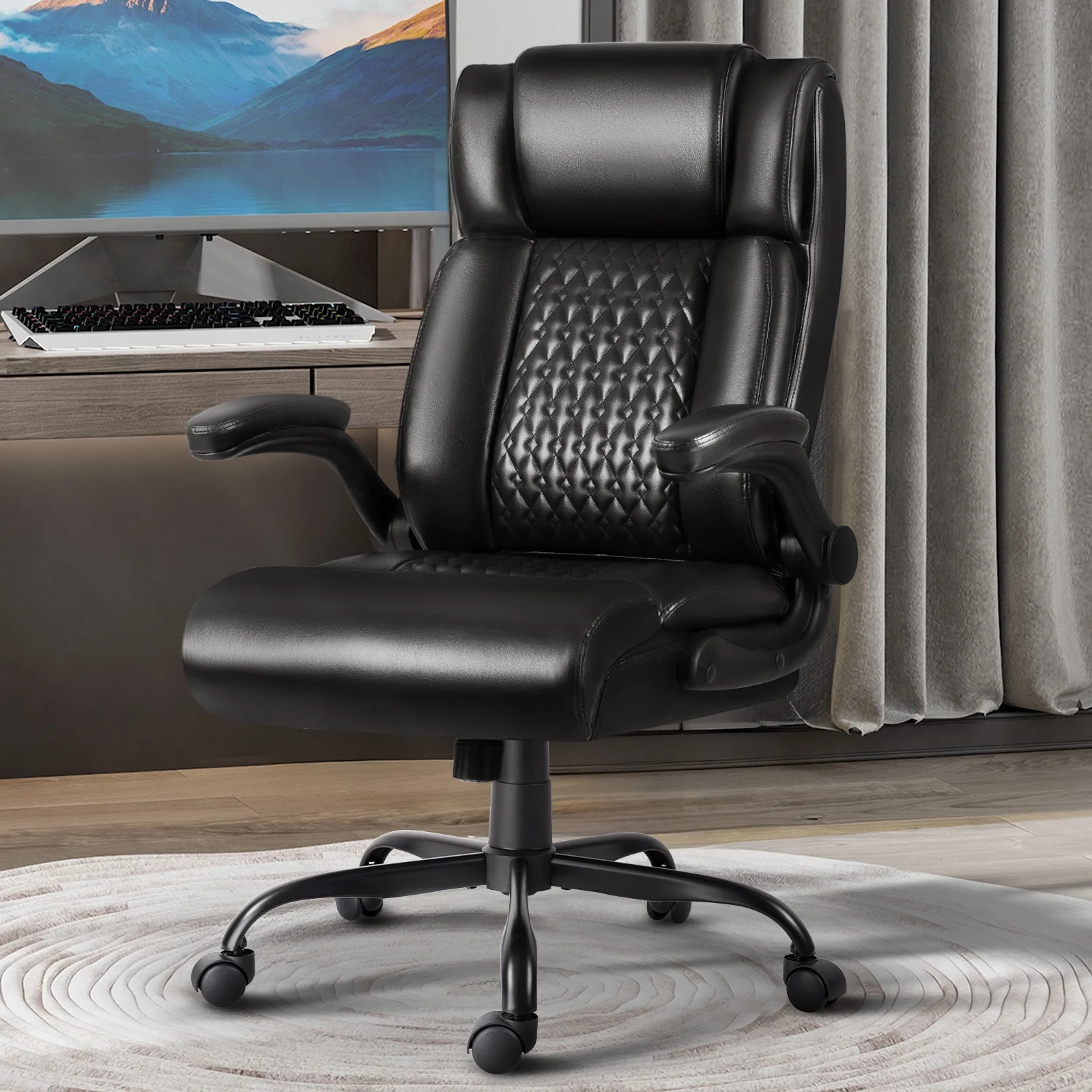 Bossin Big and Tall Executive Office Chair 400lbs with Flip-up Arms for Adult, Ergonomic High Back Lumber Support Adjustable Computer Desk Chair