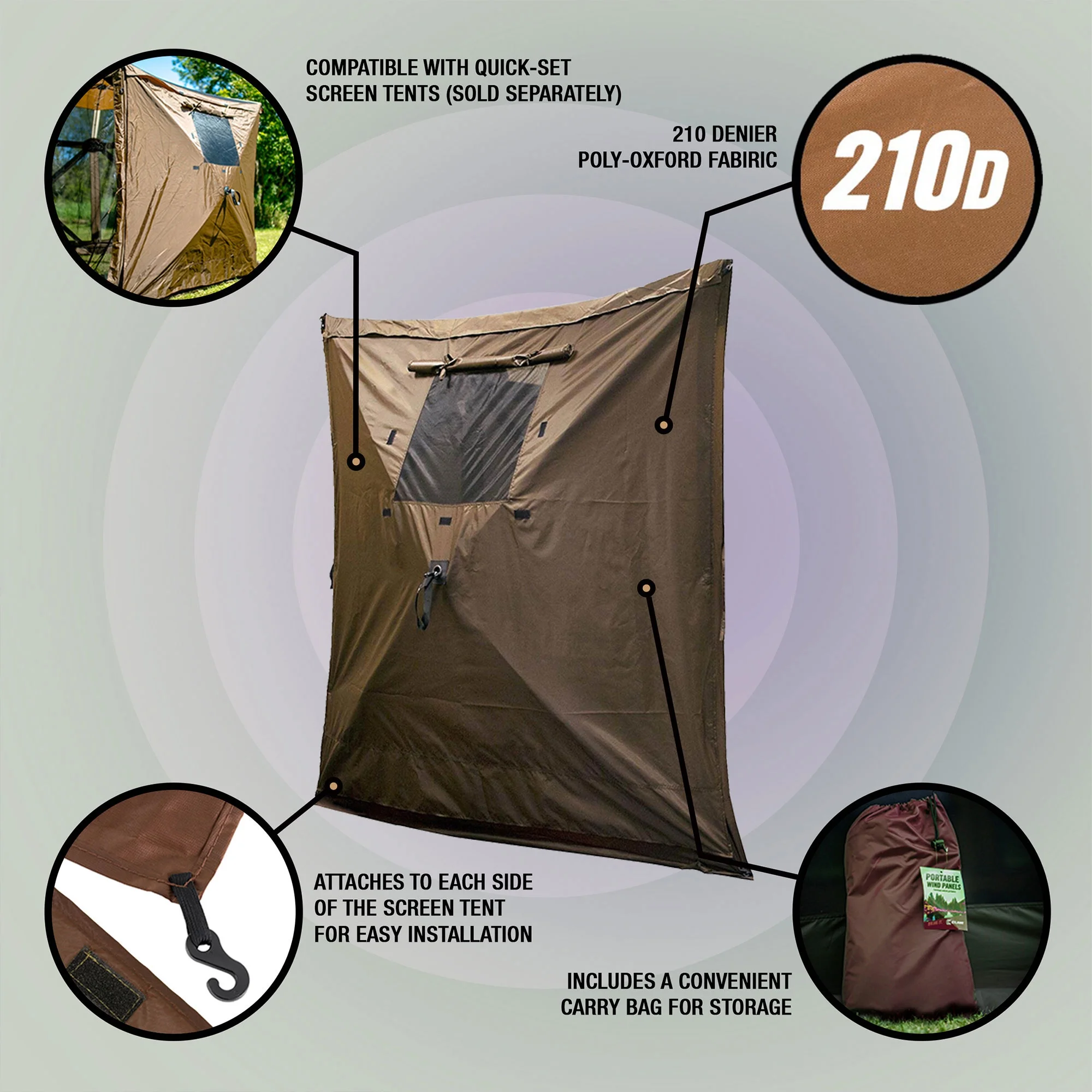 Clam Quick-Set Screen Tent Wind & Sun Panel, Accessory Only, Brown (6 Pack)