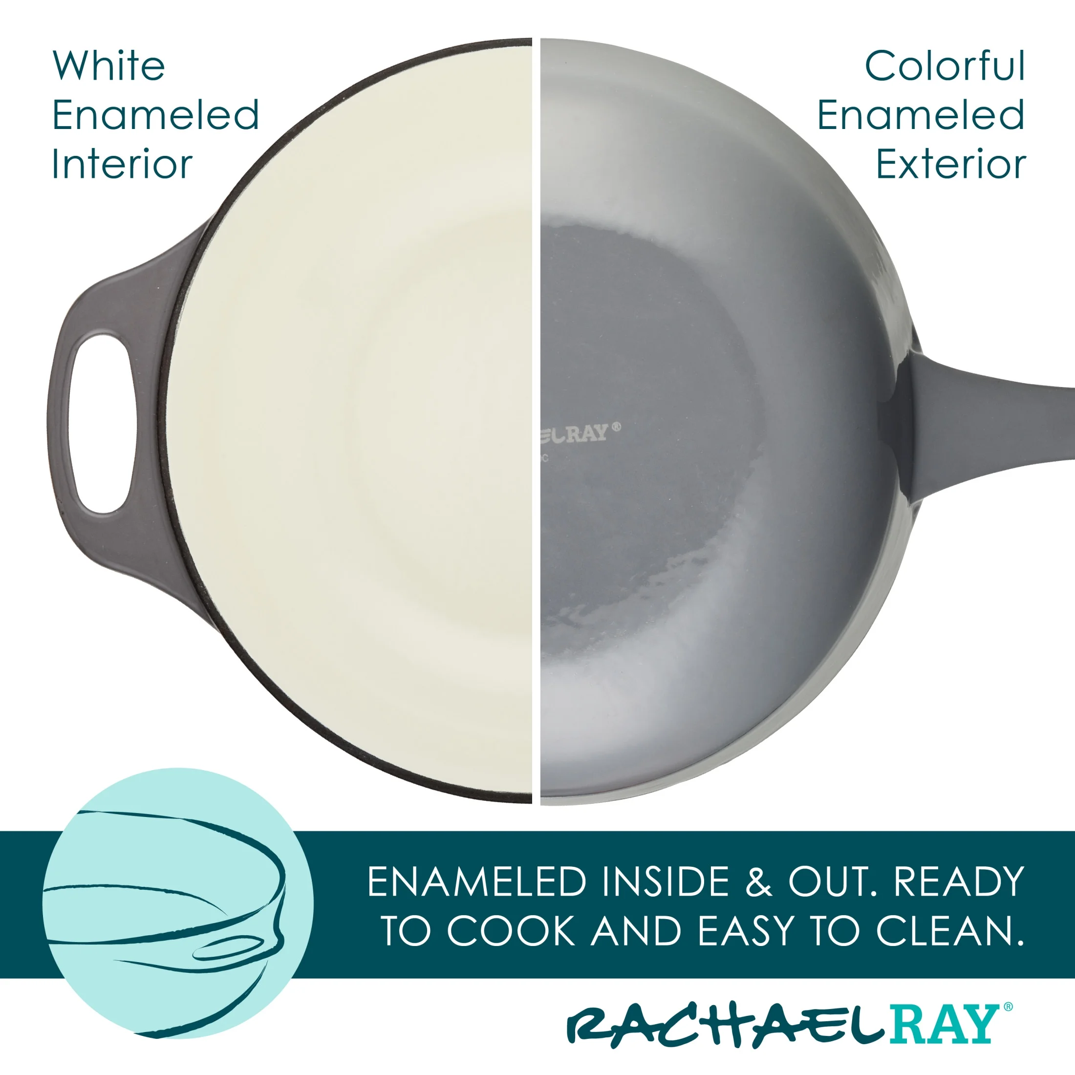 Rachael Ray Enameled Cast Iron 3-in-1 Dutch Oven Skillet Saute Combo, 4 Quart, Gray