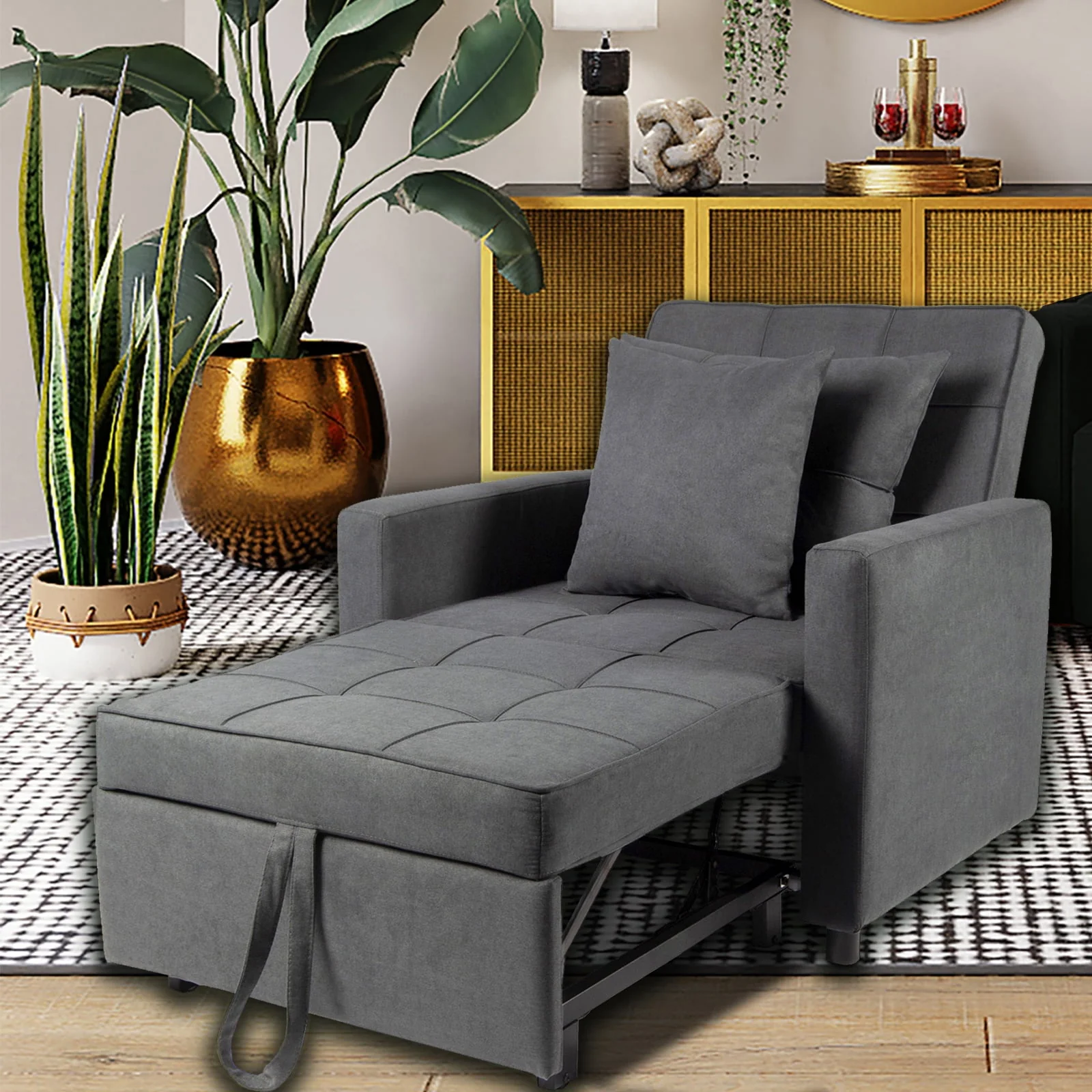 Polar Aurora Sofa Bed 3 in 1 Convertible Chair Bed Lounger Sleeper Chair Single Recliner for Small Space Adjustable Backrest