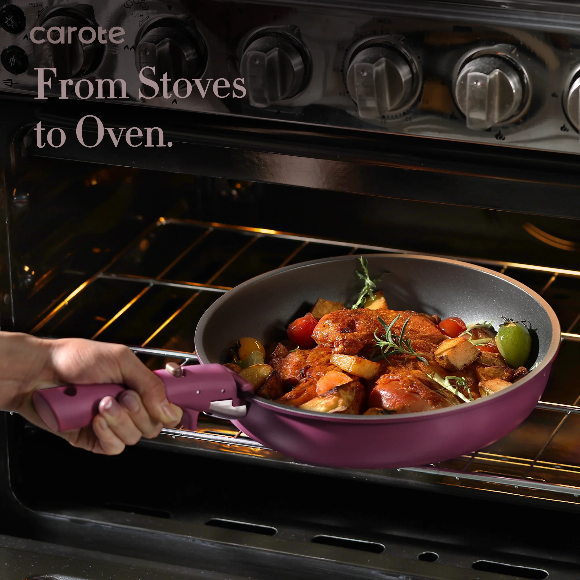 Carote 20 Pcs Nonstick Cookware Sets, Pots and Pans Set with Detachable Handles, Oven Safe, Induction Cookware, Stackable Kitchen Cooking Set, Ultra Violet