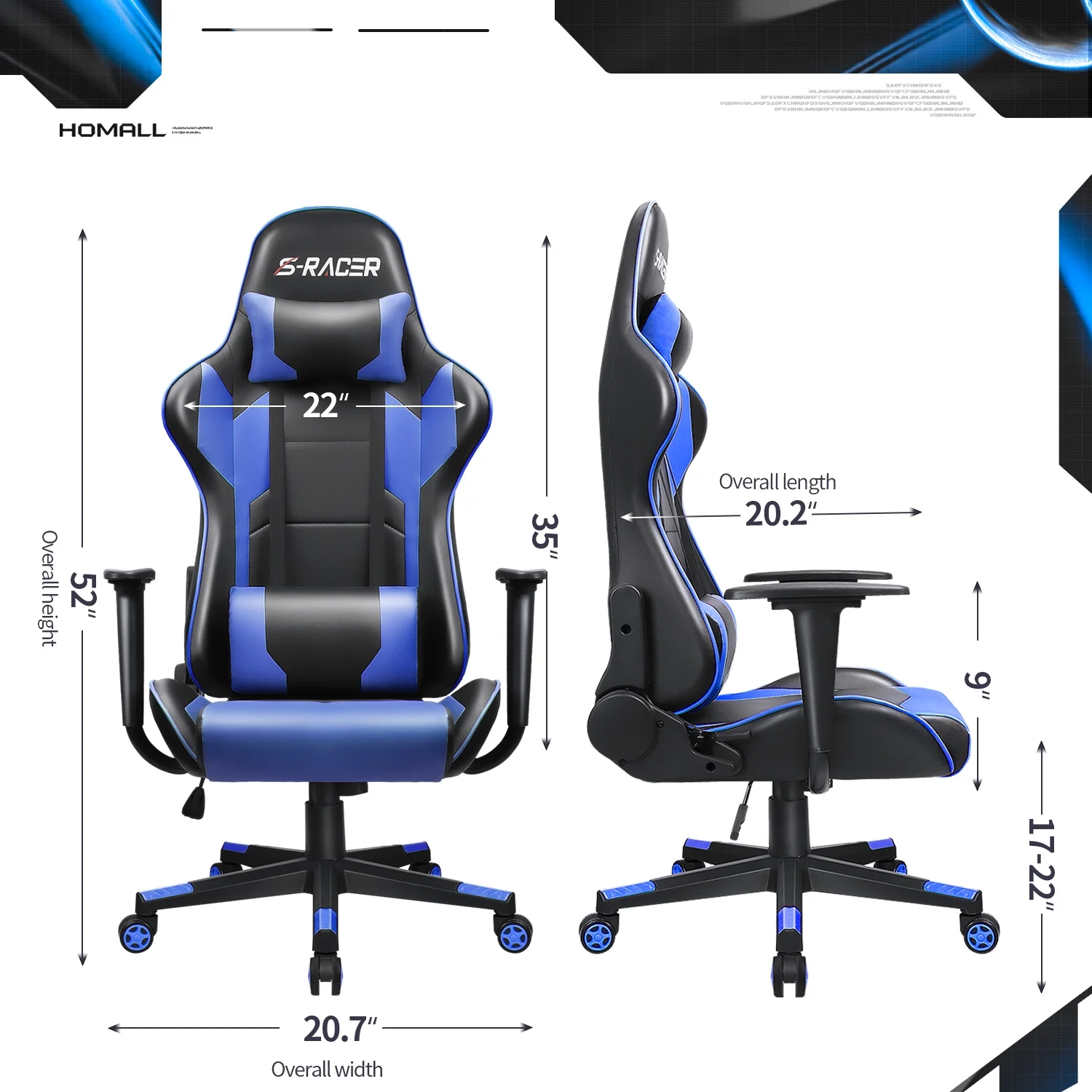 Homall Gaming Chair Office Chair High Back Computer Chair Leather Desk Chair Racing Executive Ergonomic Adjustable Swivel Task Chair with Headrest and Lumbar Support, Purple