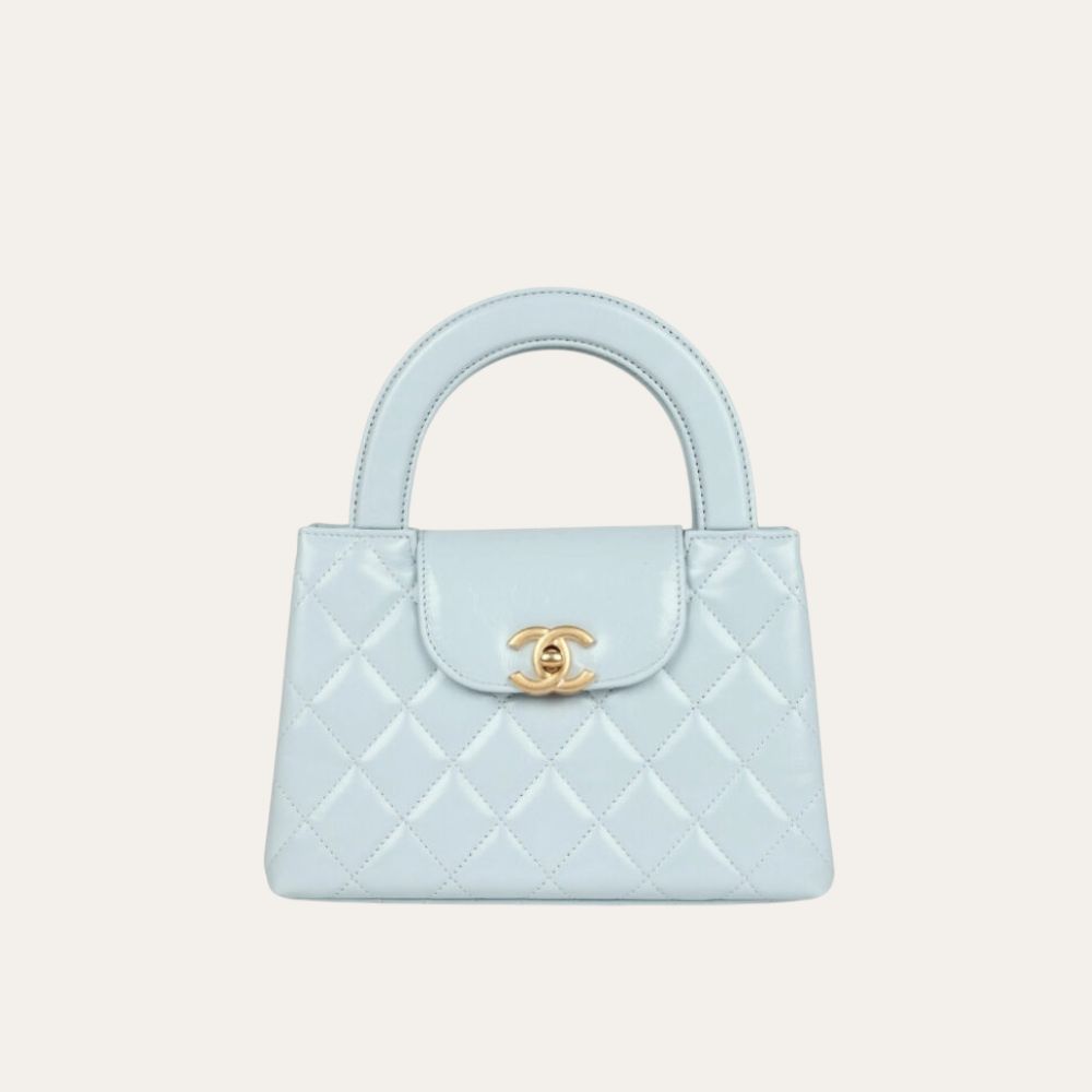 Chanel Small Kelly Shopper Shiny And Gold Hardware Light Blue 7.5 Inches