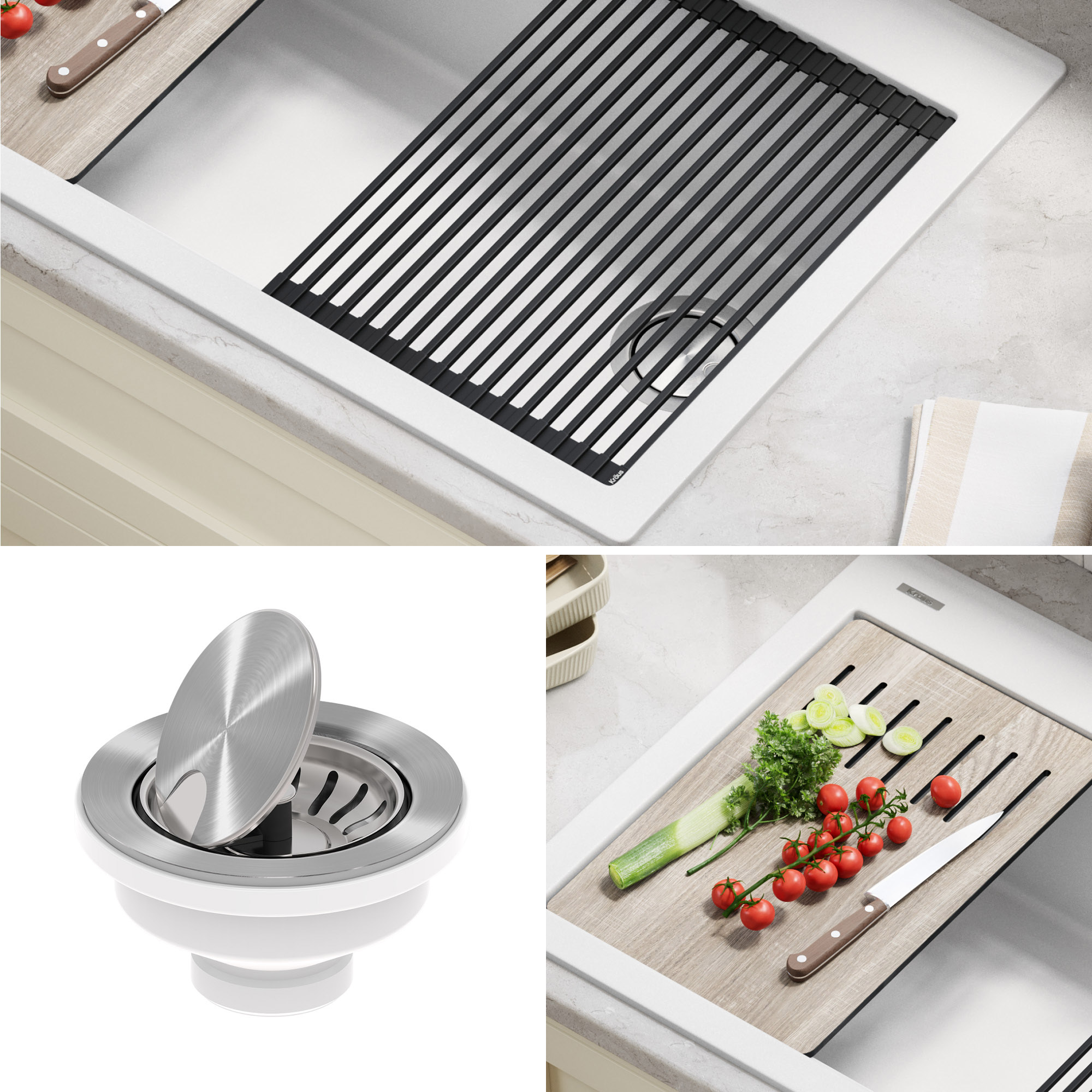 KRAUS 33' Drop-In Single Bowl Granite Kitchen Sink with Commercial Kitchen Faucet
