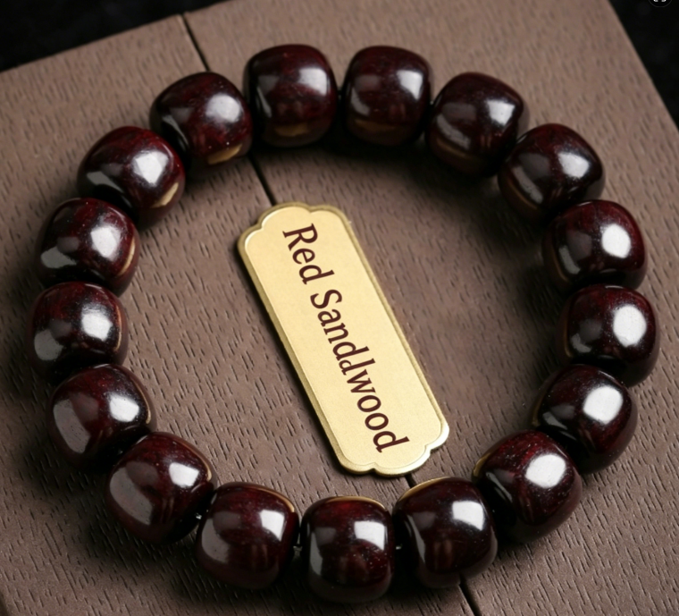 Natural Small Leaf Red Sandalwood Barrel Beaded Bracelet Men Women Vintage Wenwan Hand Mala