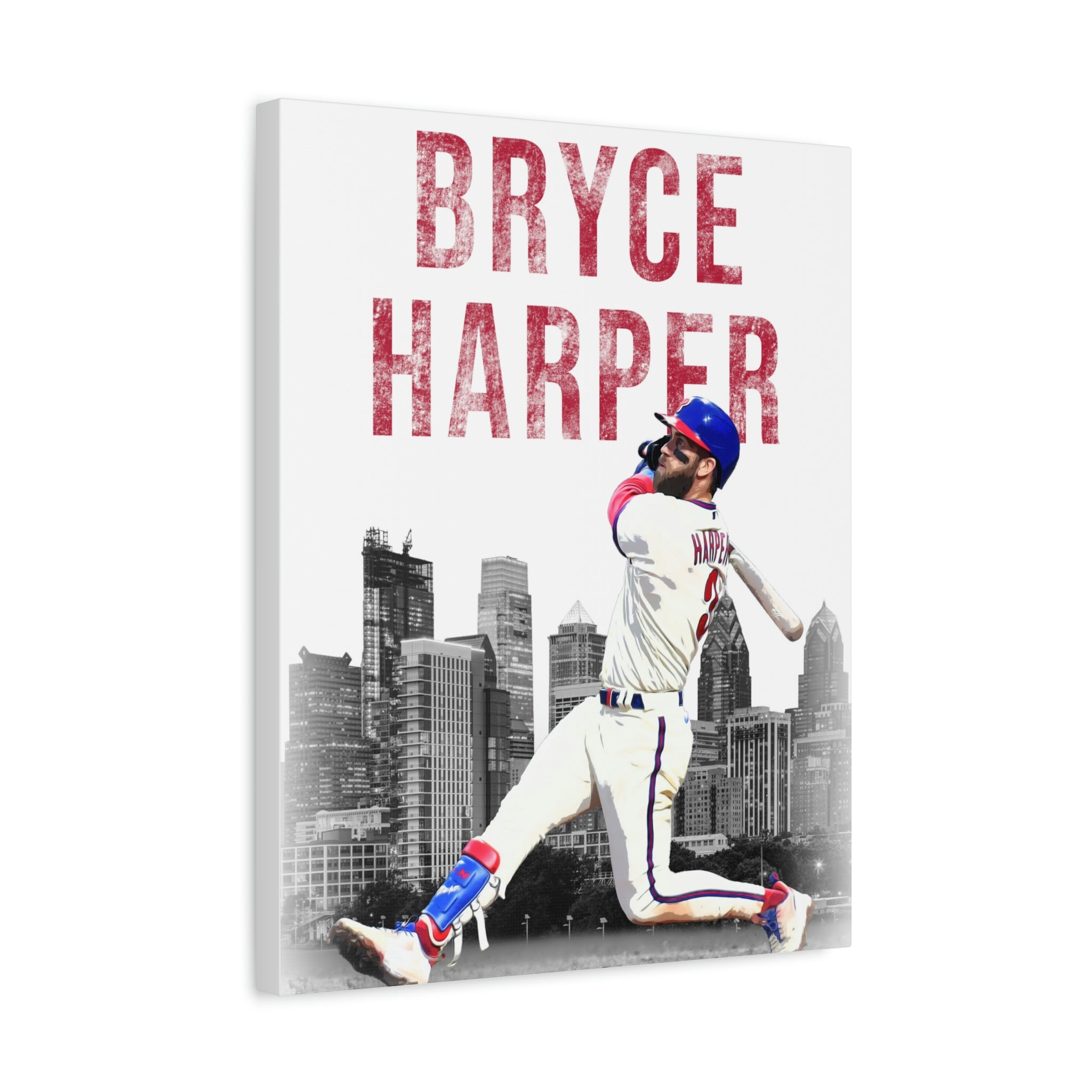 Bryce Harper Philadelphia Phillies Swinging Home Run Premium Wall Art Canvas Wrap