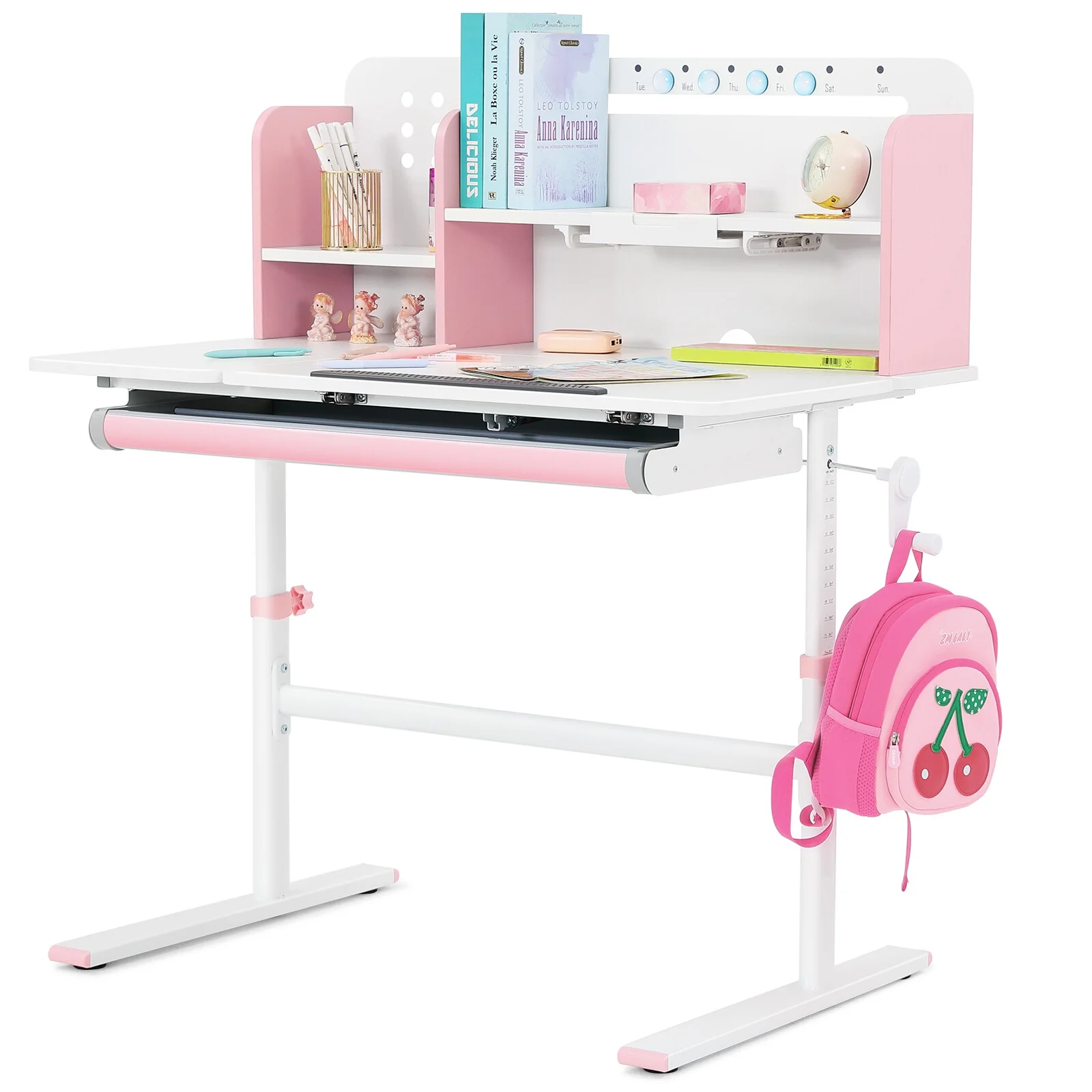 Adjustable Height Ergonomic Kids Study Desk & Chair Set Children Students Drafting Table Home School with Shelf,Drawer(Gray)