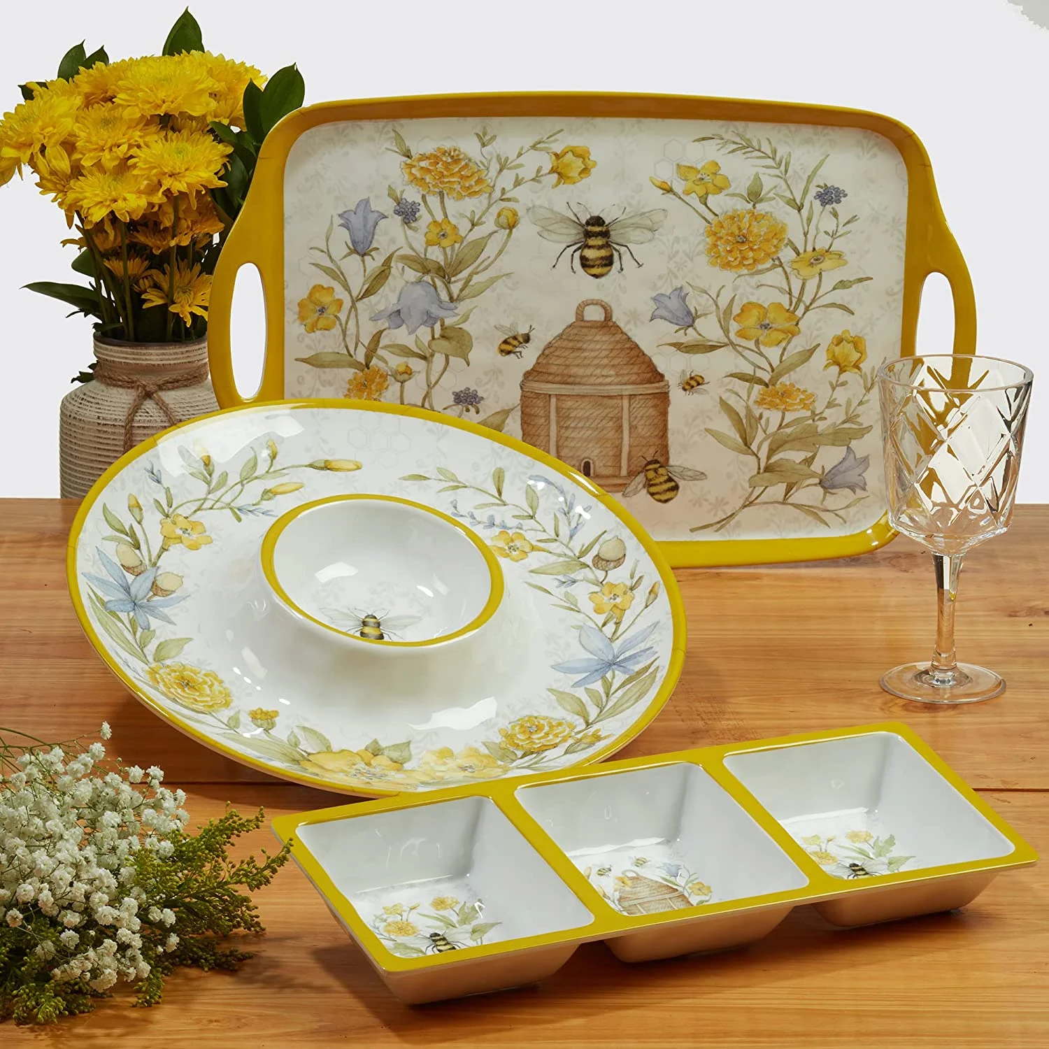 & Floral 12-Piece Melamine Dinnerware Set for 4,  Shatterproof Outdoor Tableware
