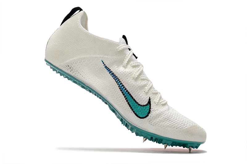 Fully knitted white and red sprint spikes