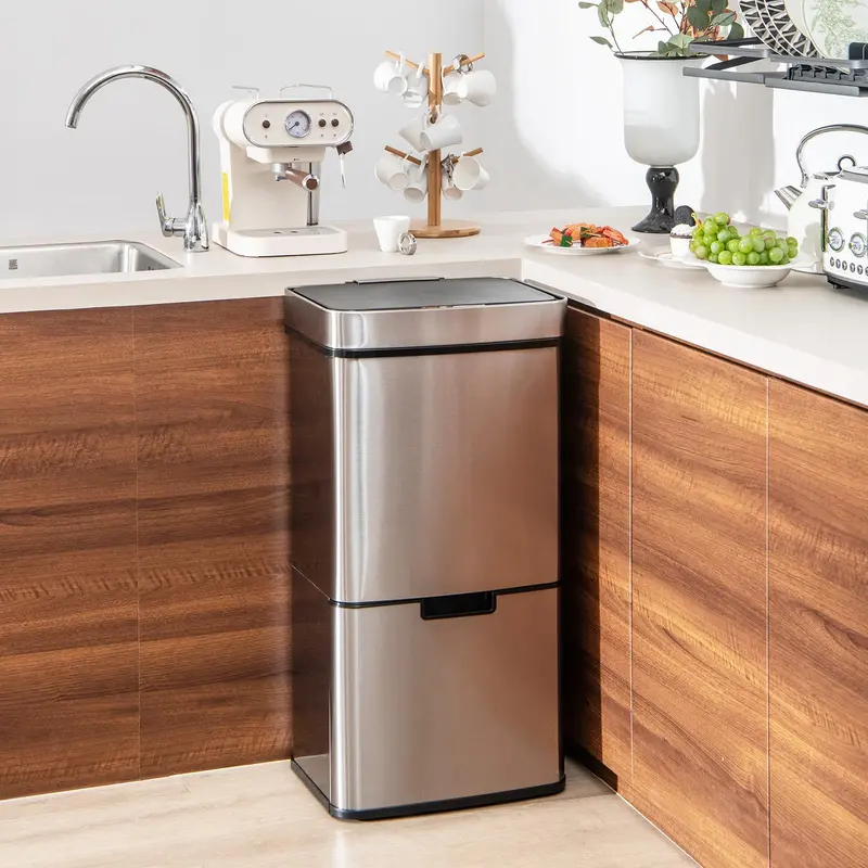 19-Gallon Motion-Sensor Stainless Steel Trash Can Set (4 x 72L Total Capacity)