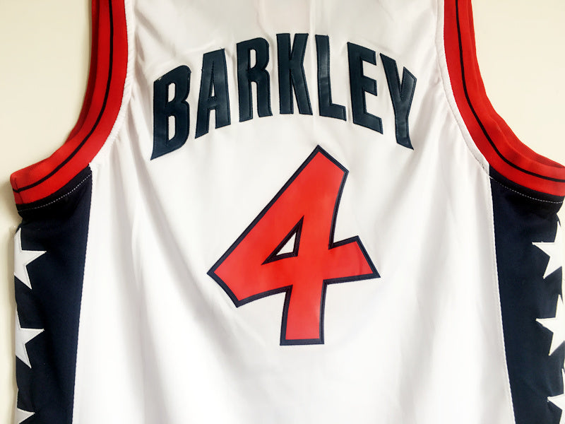 1996 Atlanta Olympics Team USA Dream 3 USA No. 4 Barkley white embroidered jersey