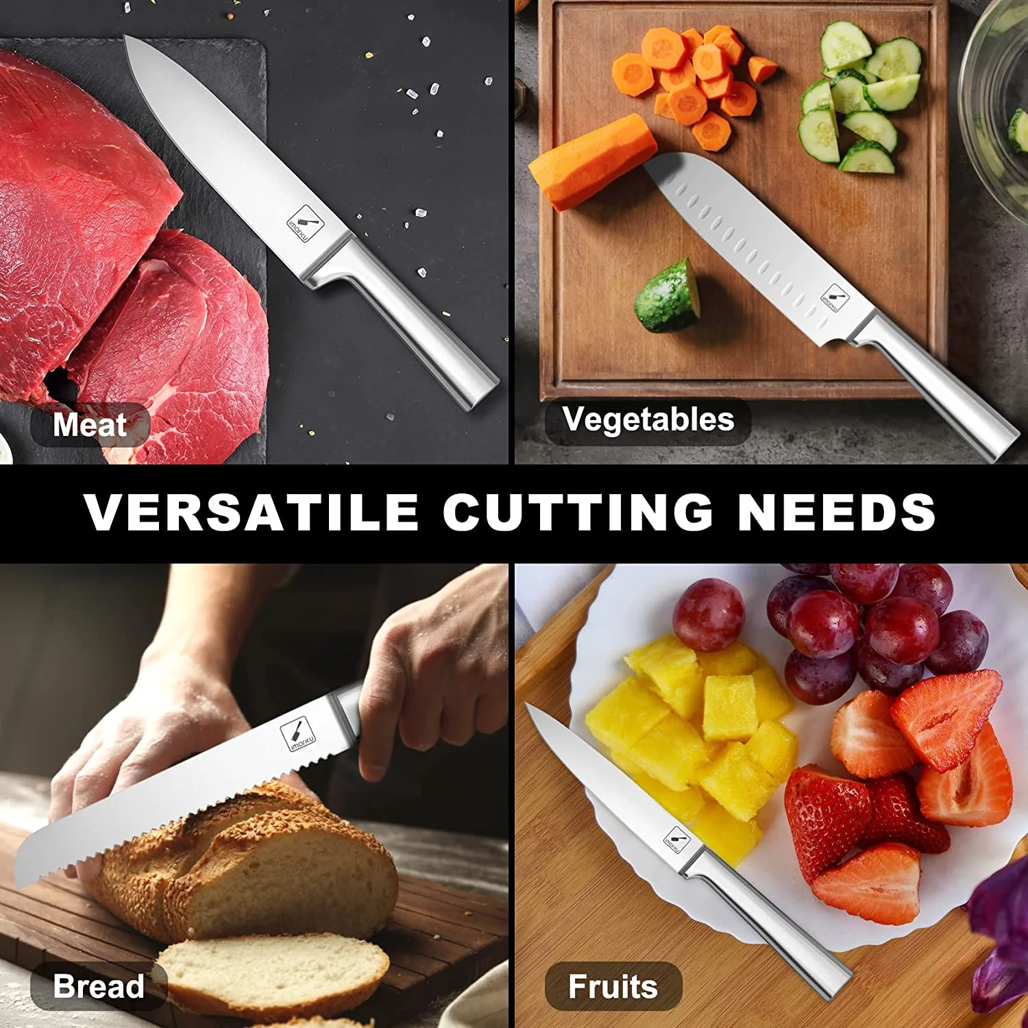 imarku | 14-Piece Knife Set High Carbon Japan Stainless Steel with Block and Sharpener
