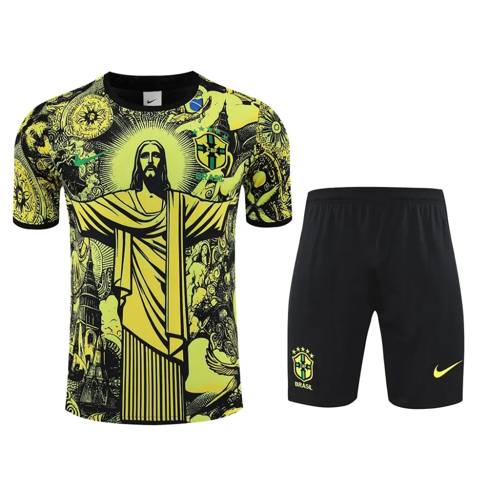 2025-26 Brazil short-sleeved training suit yellow Jersey - Adult Set