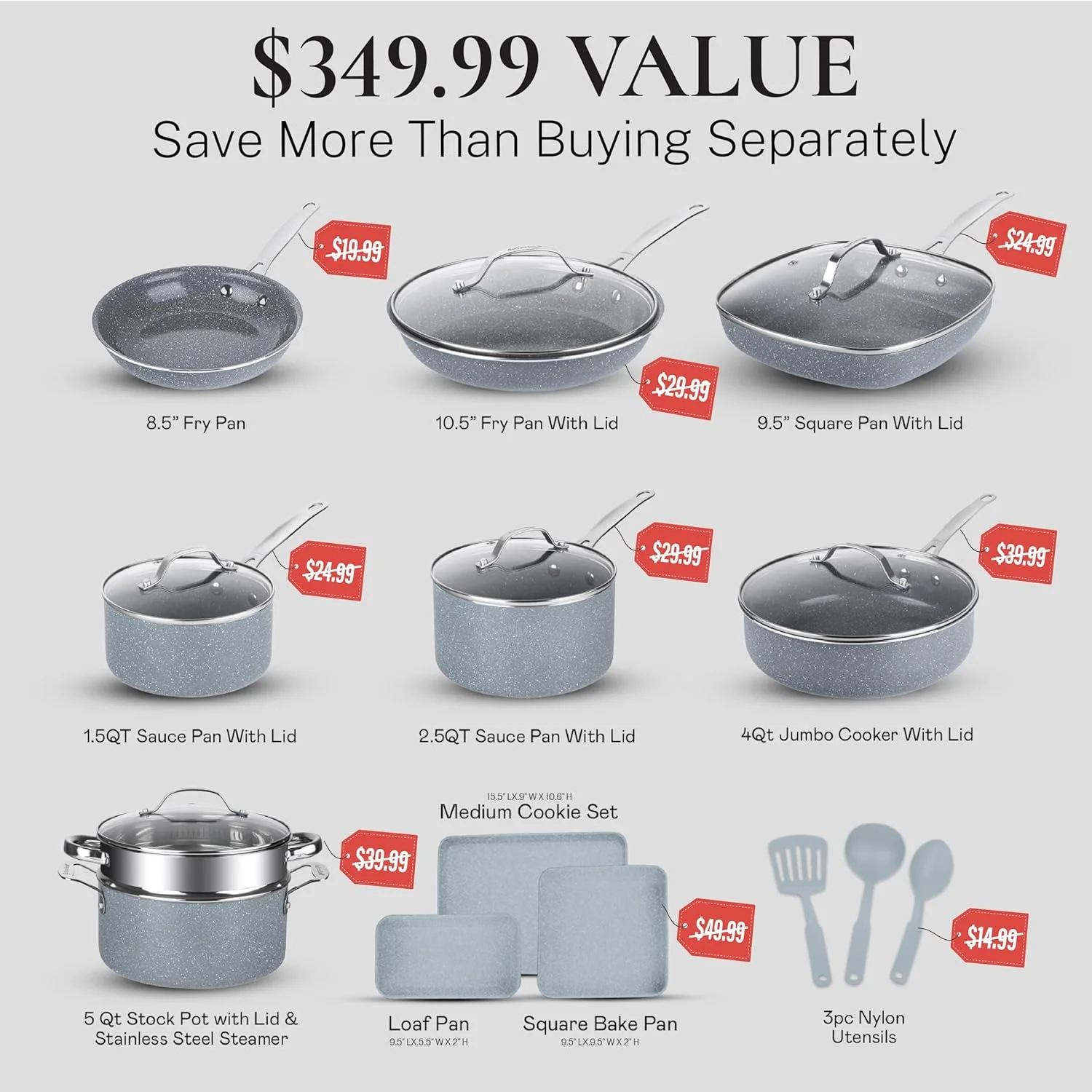 Granitestone 20 Pc Ceramic Cookware Set Nonstick, Pots and Pans Set Non Stick for Kitchen with Bakeware and Utensils, Ceramic Pan Set, Non Toxic Cookware Sets, Oven & Dishwasher Safe, Black