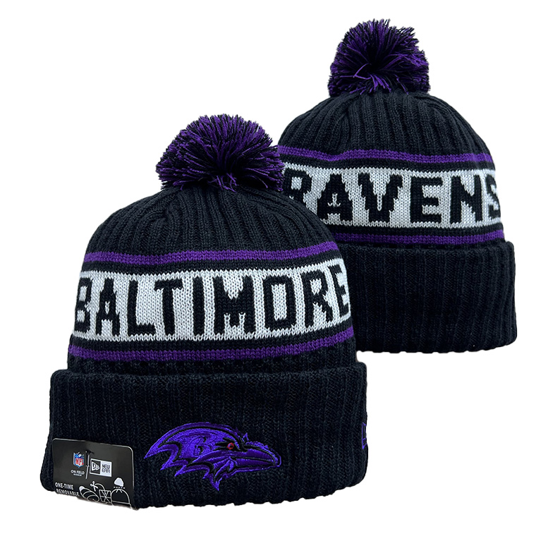 Men's  Black Baltimore Ravens Repeat Cuffed Knit Hat with Pom