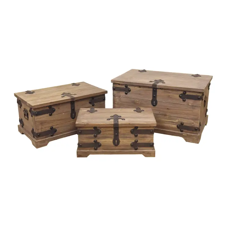 Vintage 3 Pieces Wooden and Metal Trunk