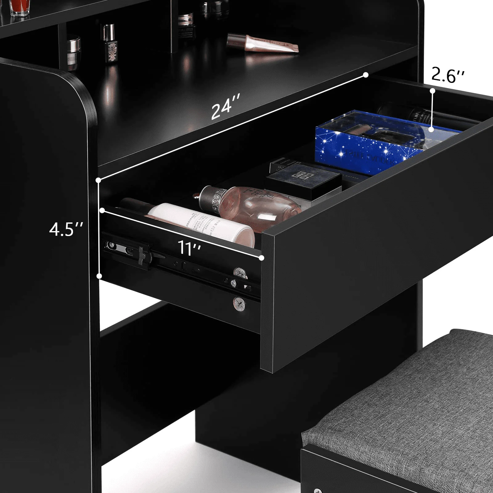 Vanity Desk Makeup with Lights 3 Color Adjustable Brightness Black