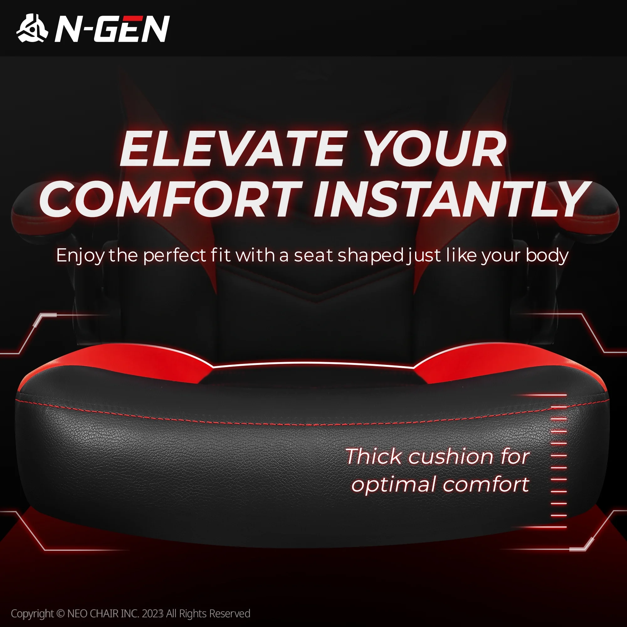 N-GEN Red Gaming Chair, Flip-up Armrest Computer Chair Ergonomic Office Chair PU Leather Desk Chair Executive Adjustable Swivel Task Chair