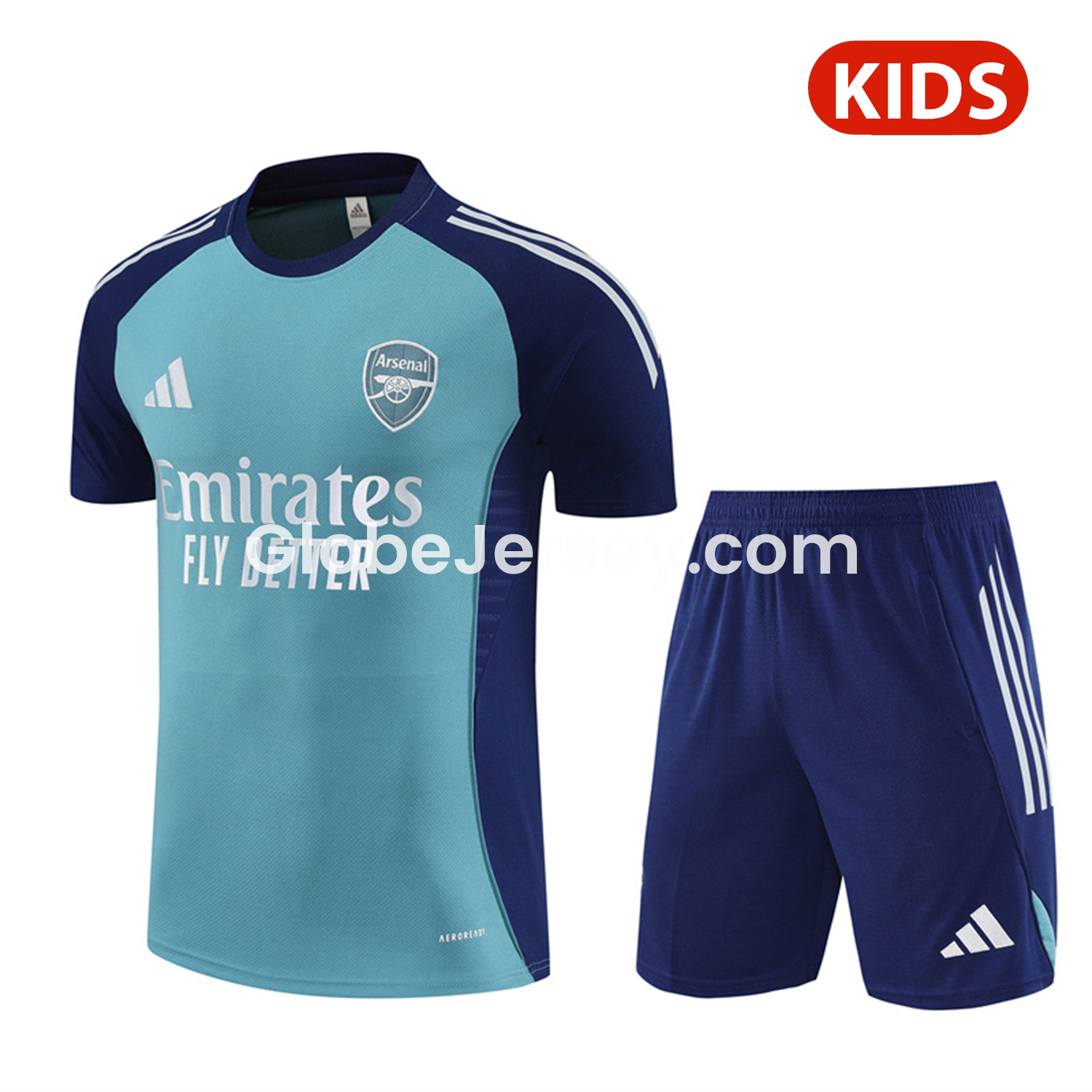 Arsenal 25-26 Kids Short-Sleeve Training Set - Green Top and Deep Blue Shorts