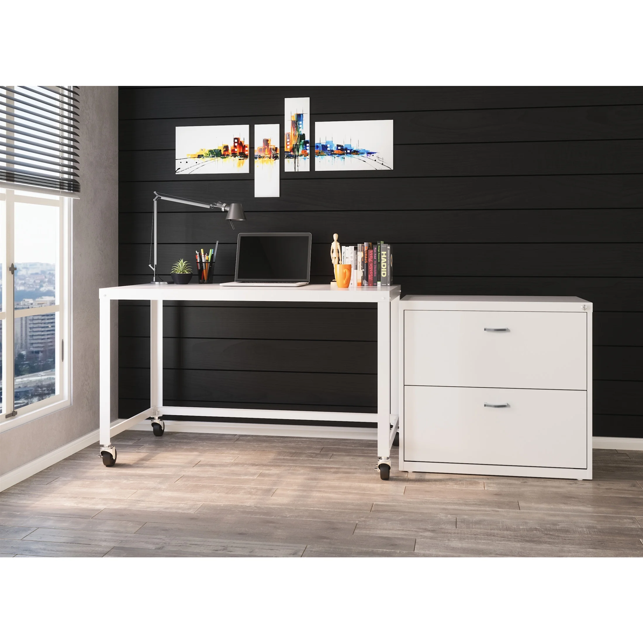 Space Solutions Ready-to-Assemble 48-inch Wide Mobile Metal Desk for Home Office, Navy