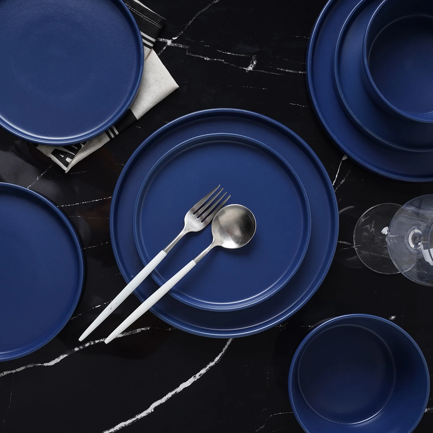 Stone + Lain Chelsea Stoneware Collection, Round Dinnerware Set, 24 Pieces Service for 8, Blue