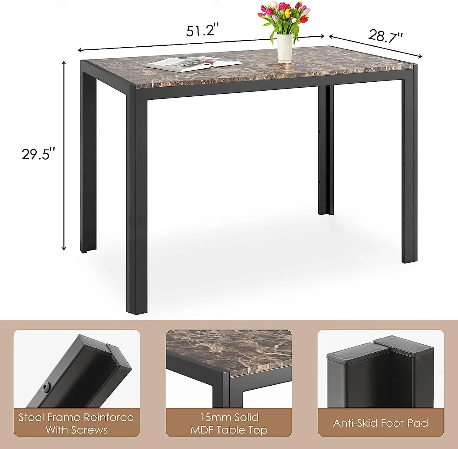 Pirecart Kitchen Table Sets with Chairs for 4, Faux Marble Rectangle Dining Room Set