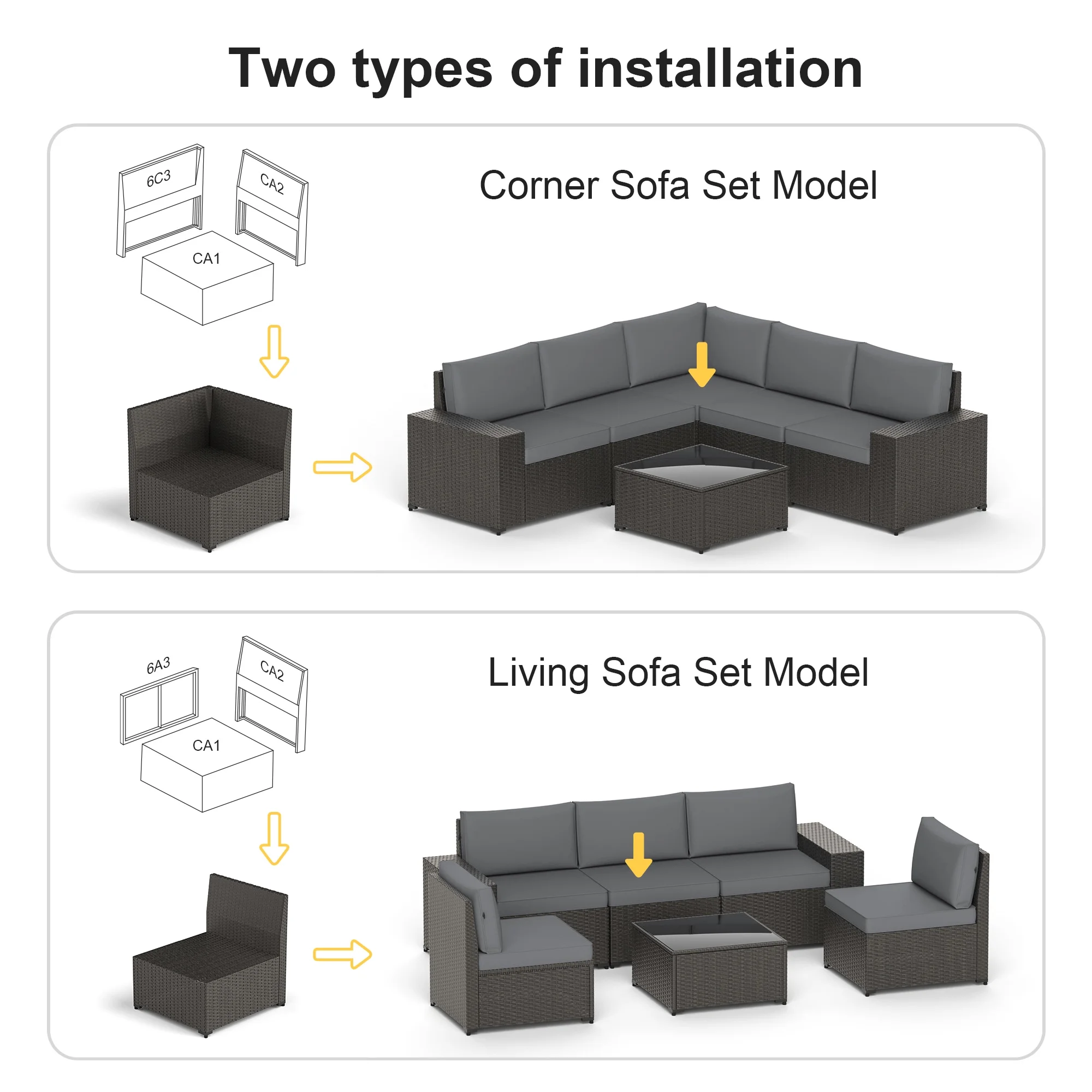 Phonjoroo 13 Pieces Outdoor Patio Furniture Set with 42�� Fire Pit Table, Rattan Patio Sectional Sofa Conversation Set w/ 50000 BTU Propane Fire Pit and Coffee Table for Garden, Backyard