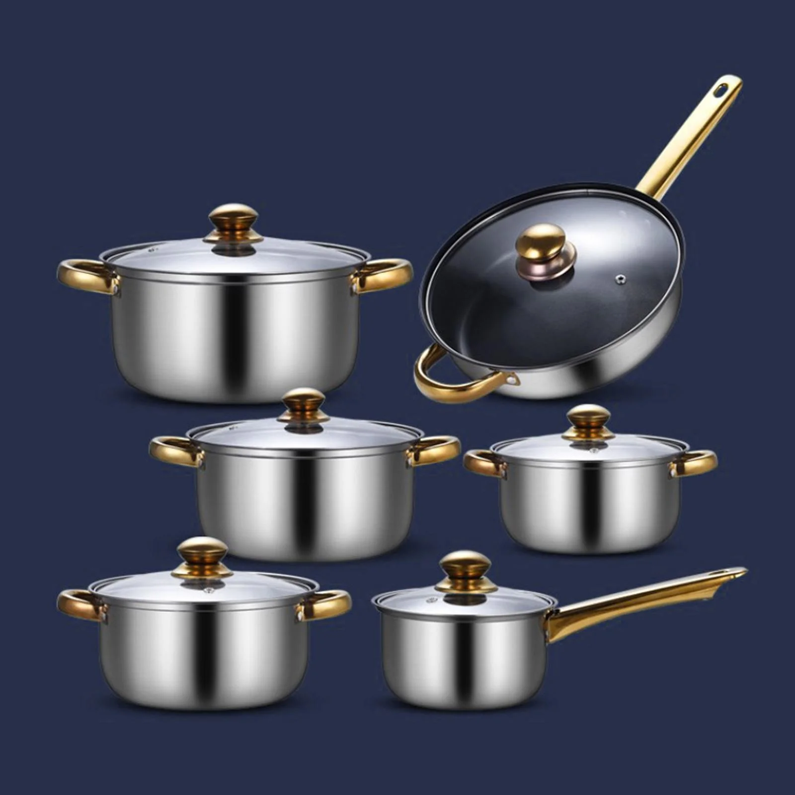 kowaku 6 Pieces Cookware Set Kitchen Cooking Set with Glass Lid, Soup Pot, Frying Pan Pots and Pans Set Stainless Steel for Kitchen Pans with soup pot