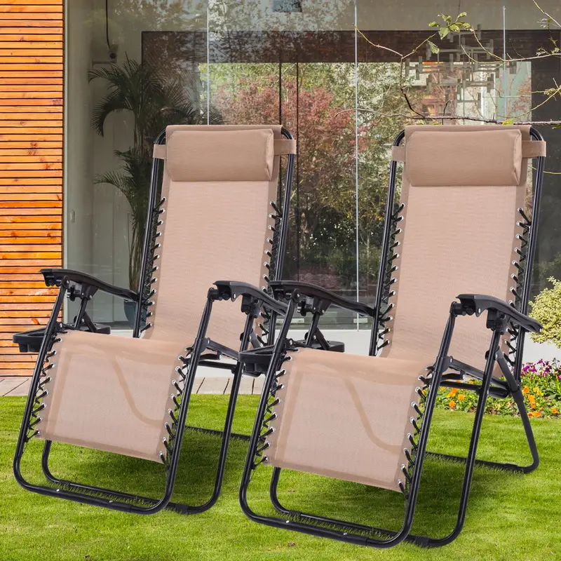 2-Piece Zero Gravity Patio Chairs – Folding Outdoor Recliners with Adjustable Positions