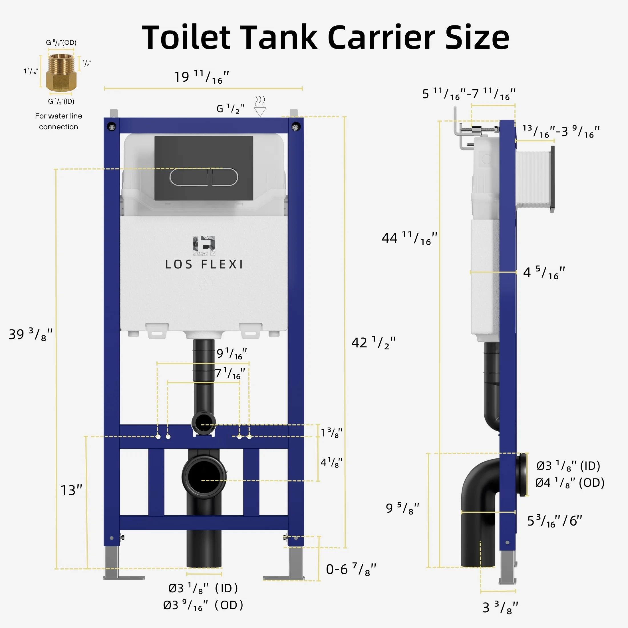 Los Flexi Compact Wall-Mount Toilet Set - Round Bowl, In-Wall Tank, Tornado Flush, Actuator Plate Included