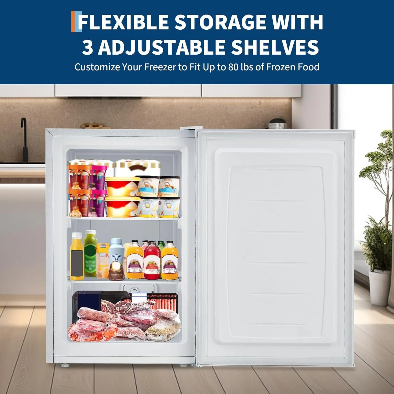 Garvee 3.0 Cu.ft Small Freezer, Mini Deep Freezer with Reversible Single Door & 7 Adjustable Thermostat for Apartment, Home, Office, White