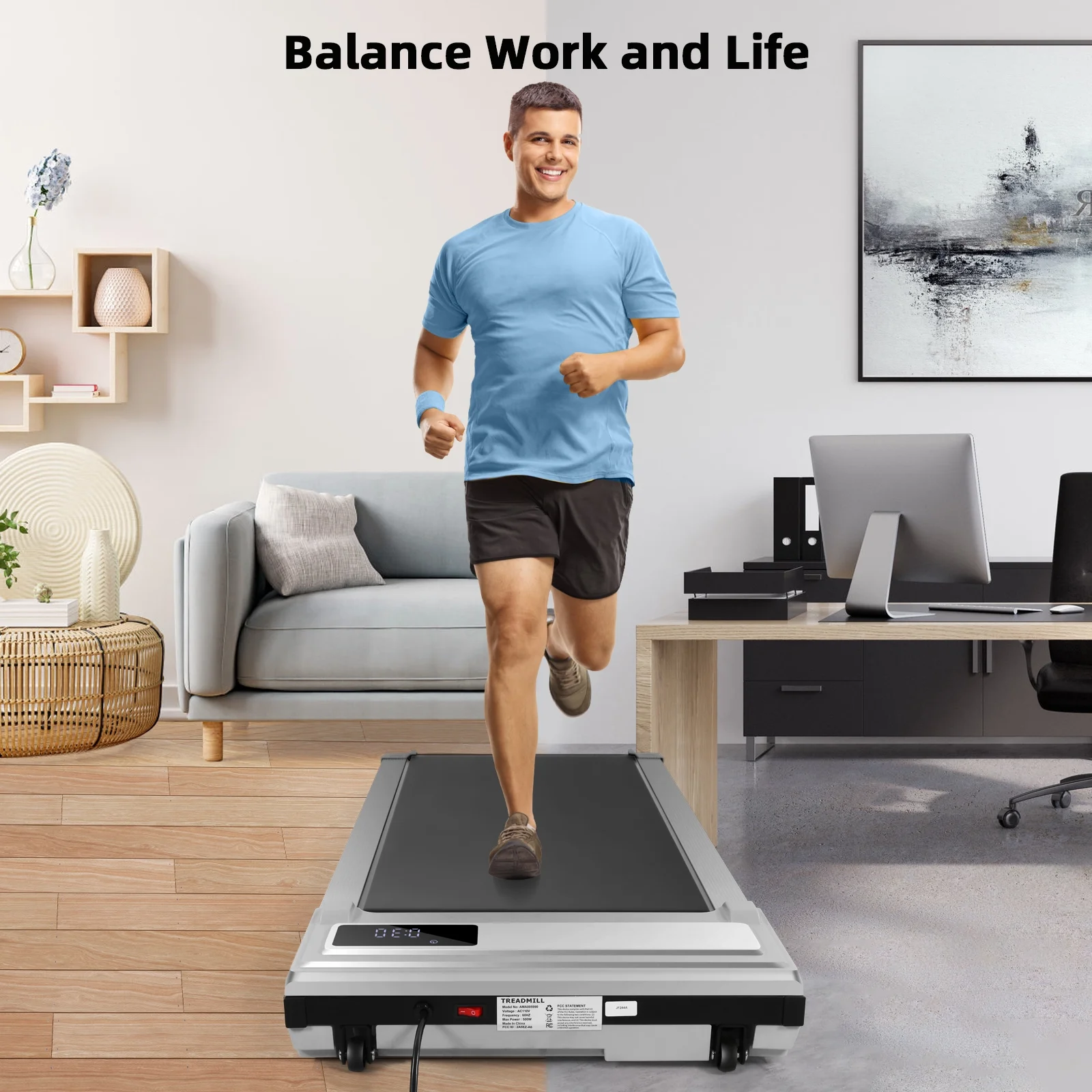 Walking Pad Treadmill, 2.5HP Under Desk Treadmill with Remote Control and LED Display, Portable Walking Treadmill for Home Office, Walking Jogging Machine with 300 lbs Weight Capacity