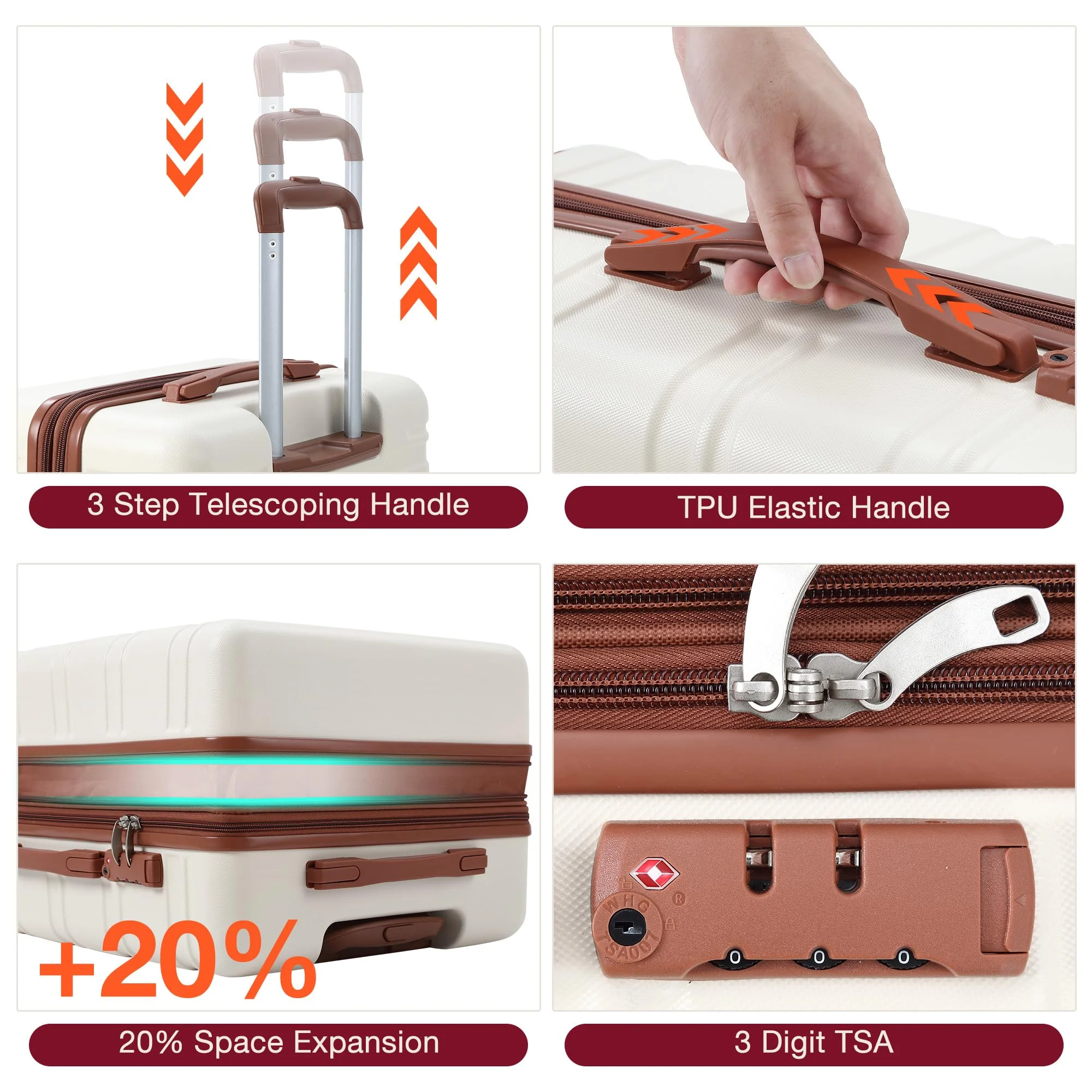 TROPOW Luggage Setss,Suitcases with Wheels,Luggage Expandable Suitcase 3 Piece Sets, Luggage Sets of 3 Piece Suitcase with Spinner Wheels, Hardshell Luggage 3 Piece Sets(20