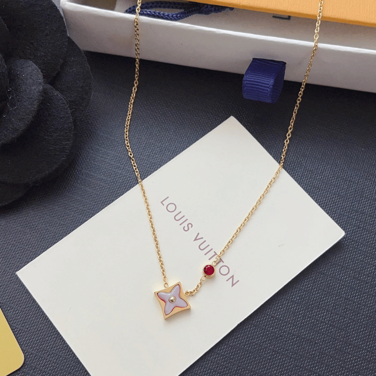 Louis Vuitton Monogram Flower Pendant Necklace Gold-Tone