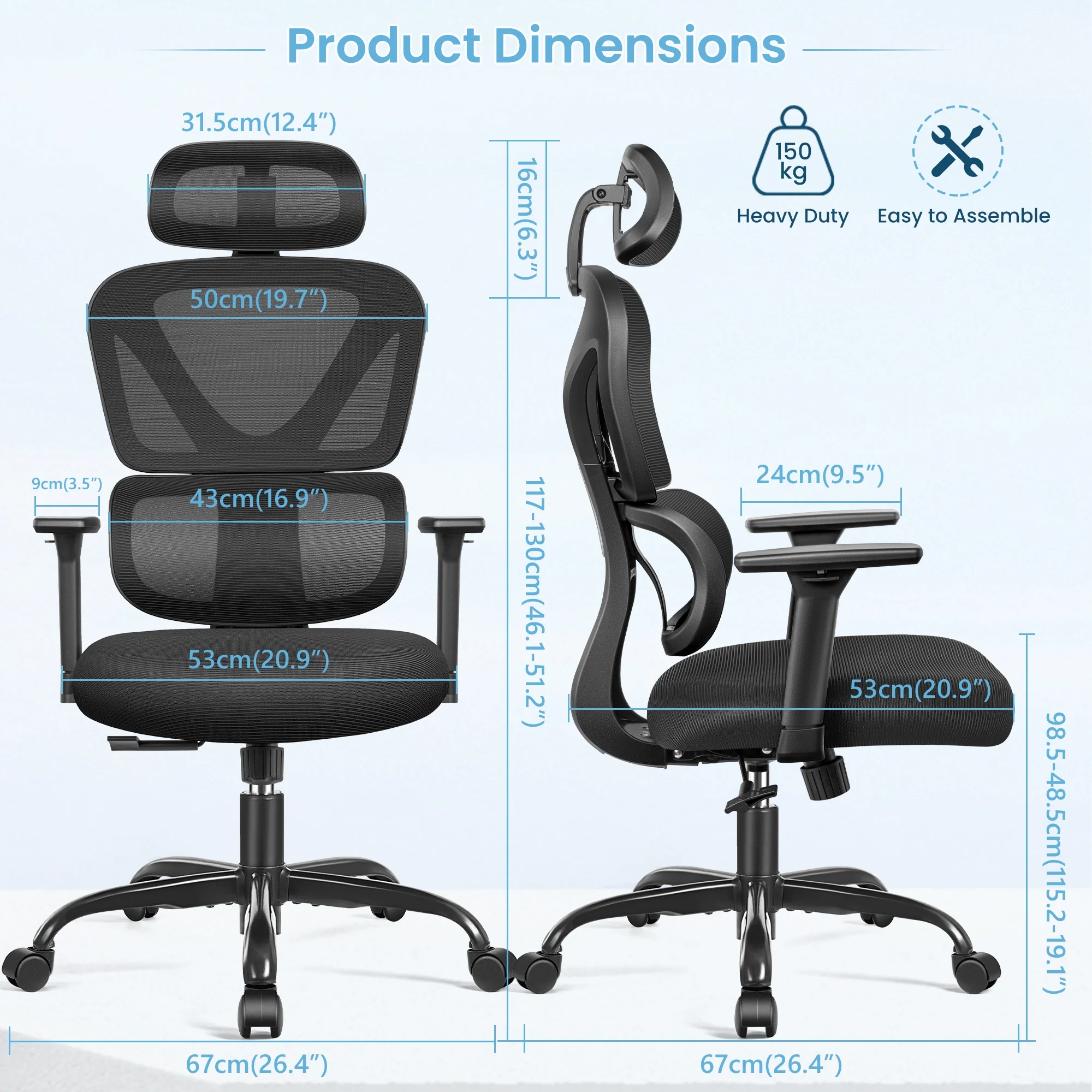 COOLHUT Ergonomic Office Chair, High Back Adjustable Computer Desk Chair with Lumbar Support, 500lb, Black