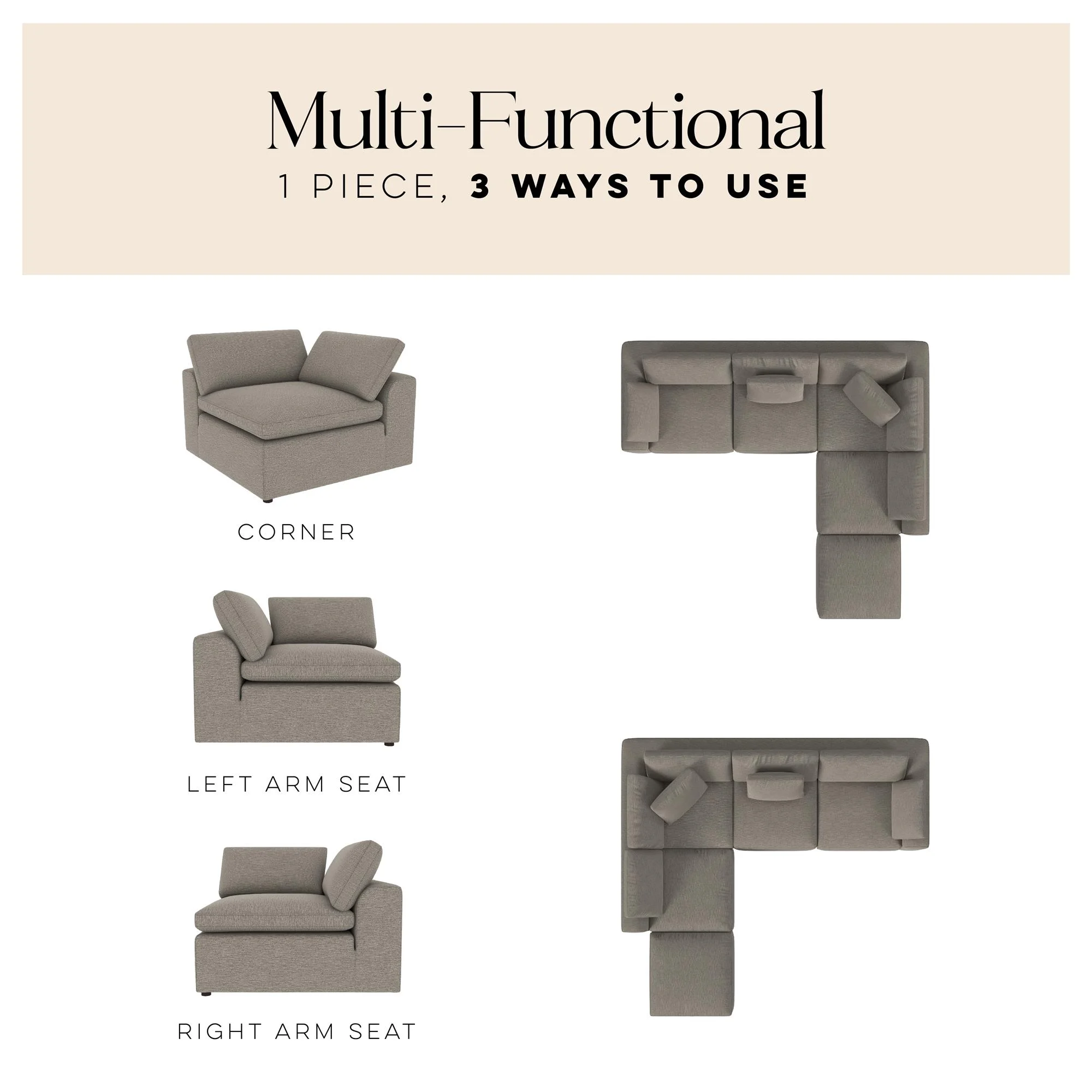York Modular Corner Chair, Urban Steel Taupe