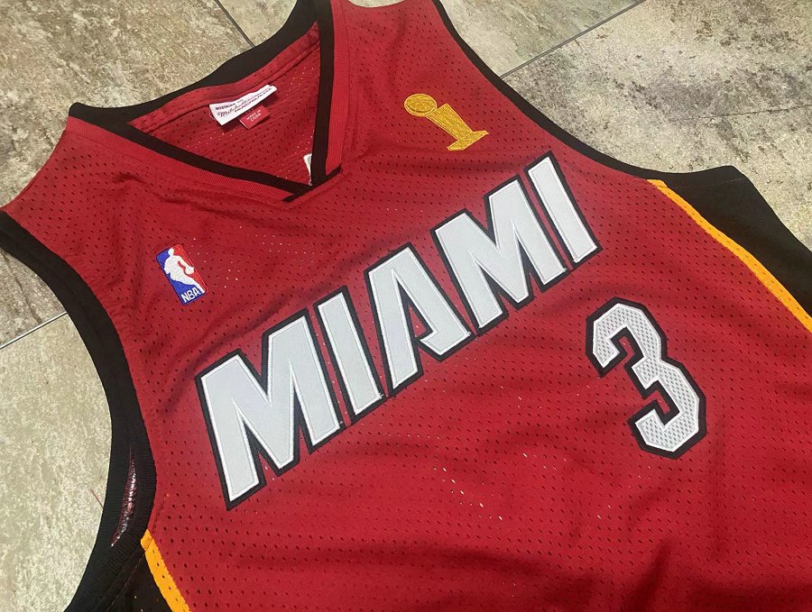 Heat #3 Wade Miami Red Embroidered AU Jersey