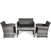 Costway 4PCS Patio Rattan Furniture Set Conversation Glass Table Top Cushioned Sofa Outdoor Turquoise